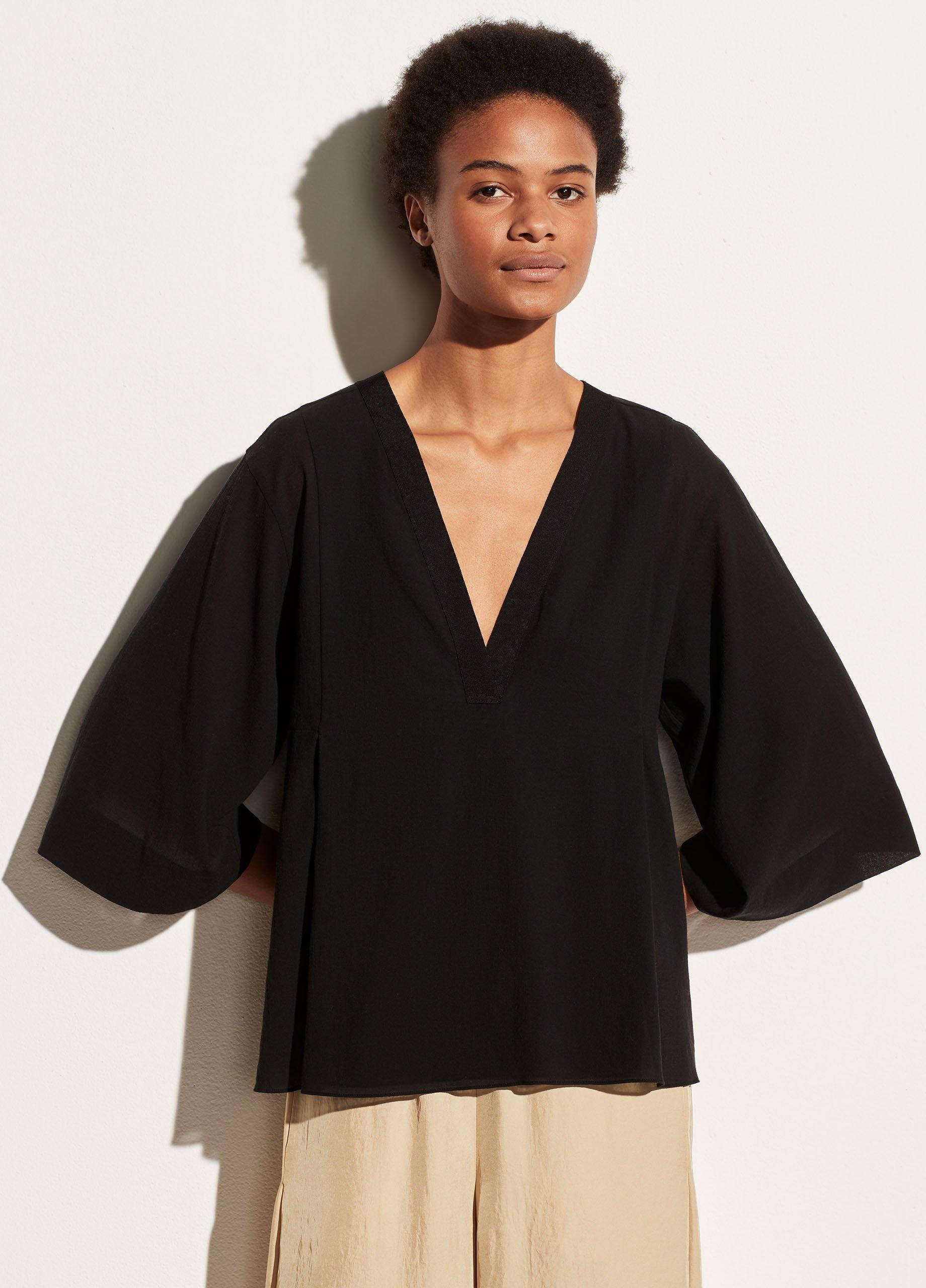 Rib Trim Double V Neck Long Sleeve Popover image number 0