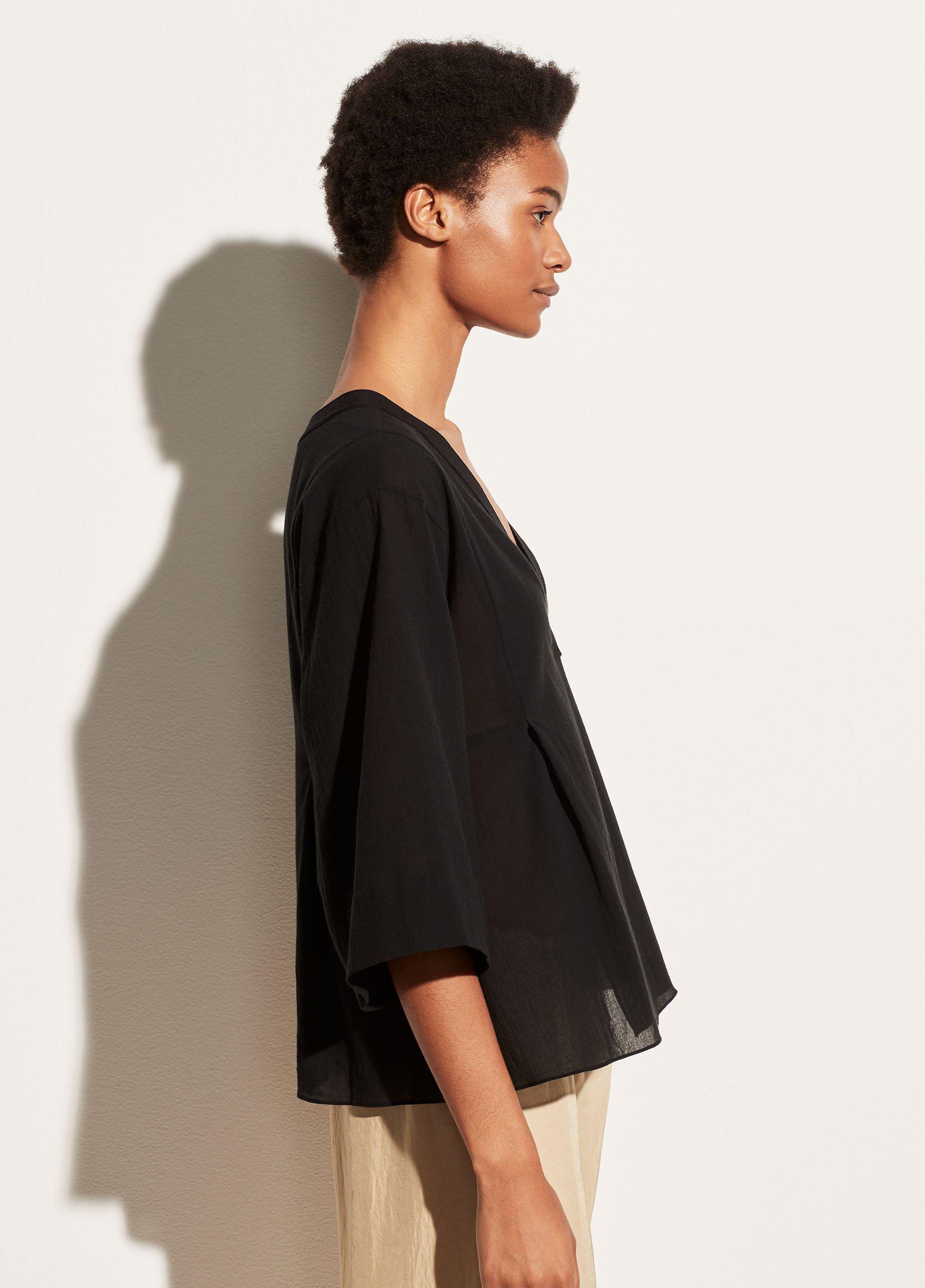 Rib Trim Double V Neck Long Sleeve Popover image number 2