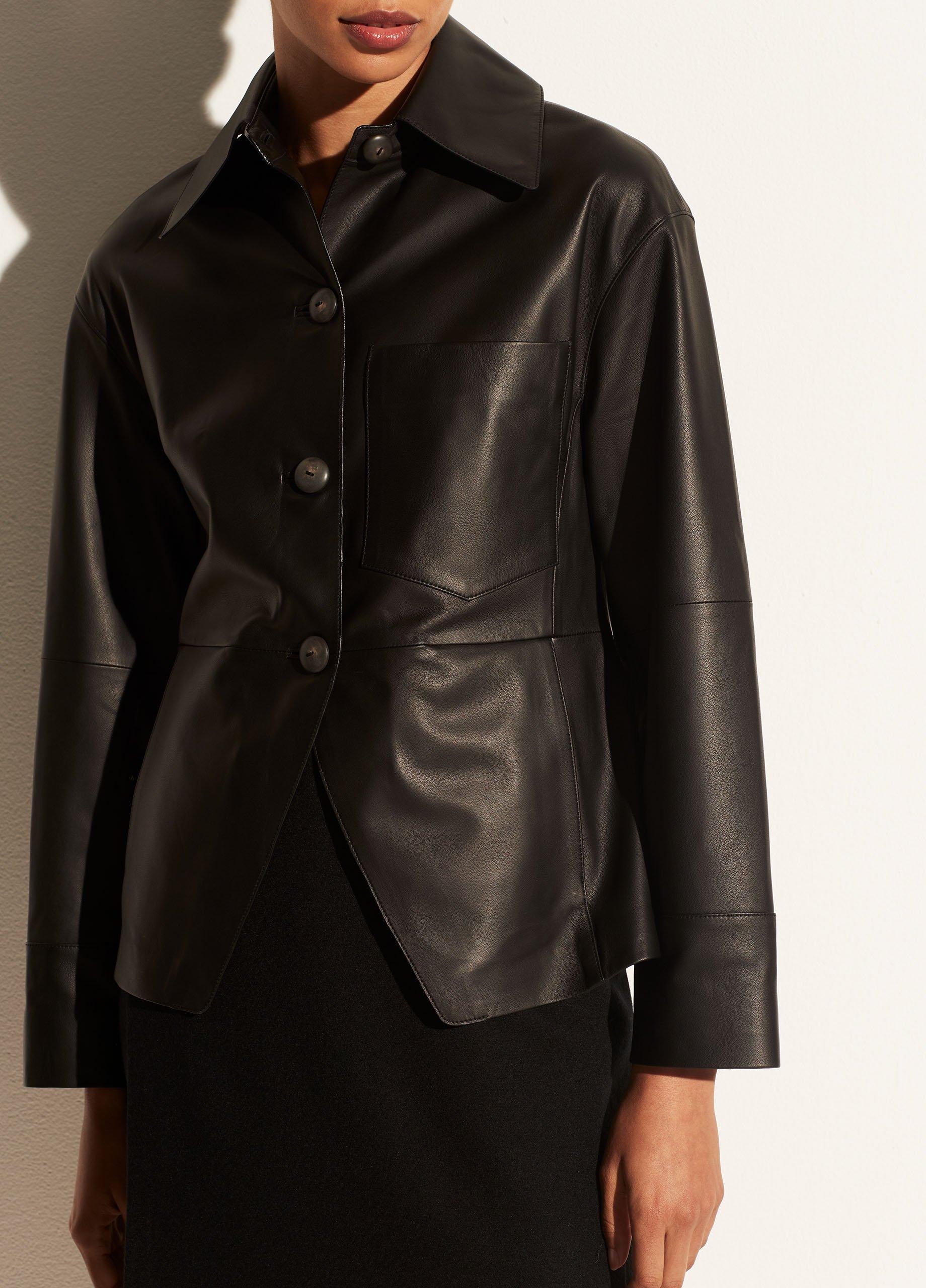 Cinched Leather Shirt Jacket image number 1