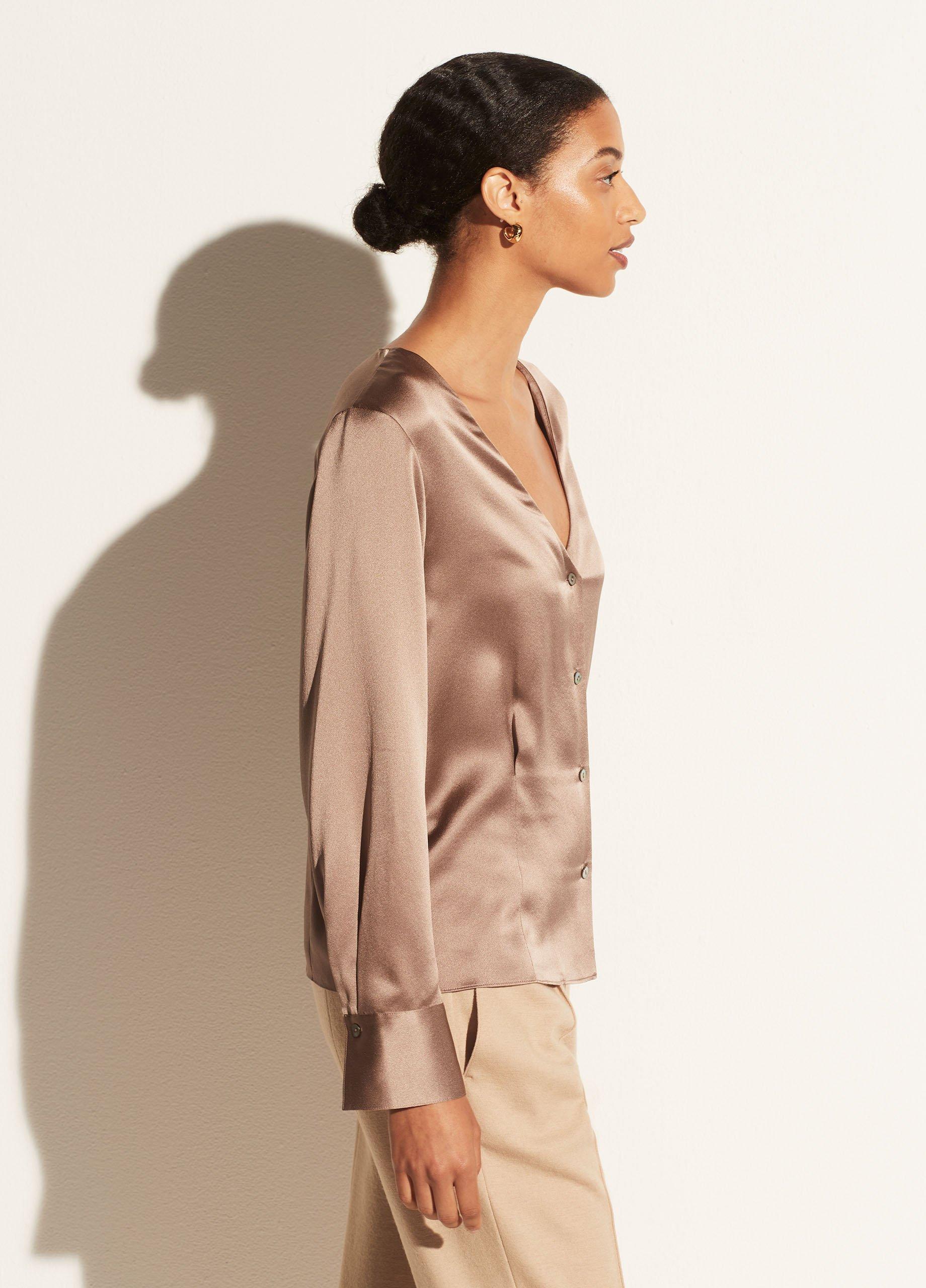 Silk Long Sleeve V-Neck Button Down Blouse image number 1