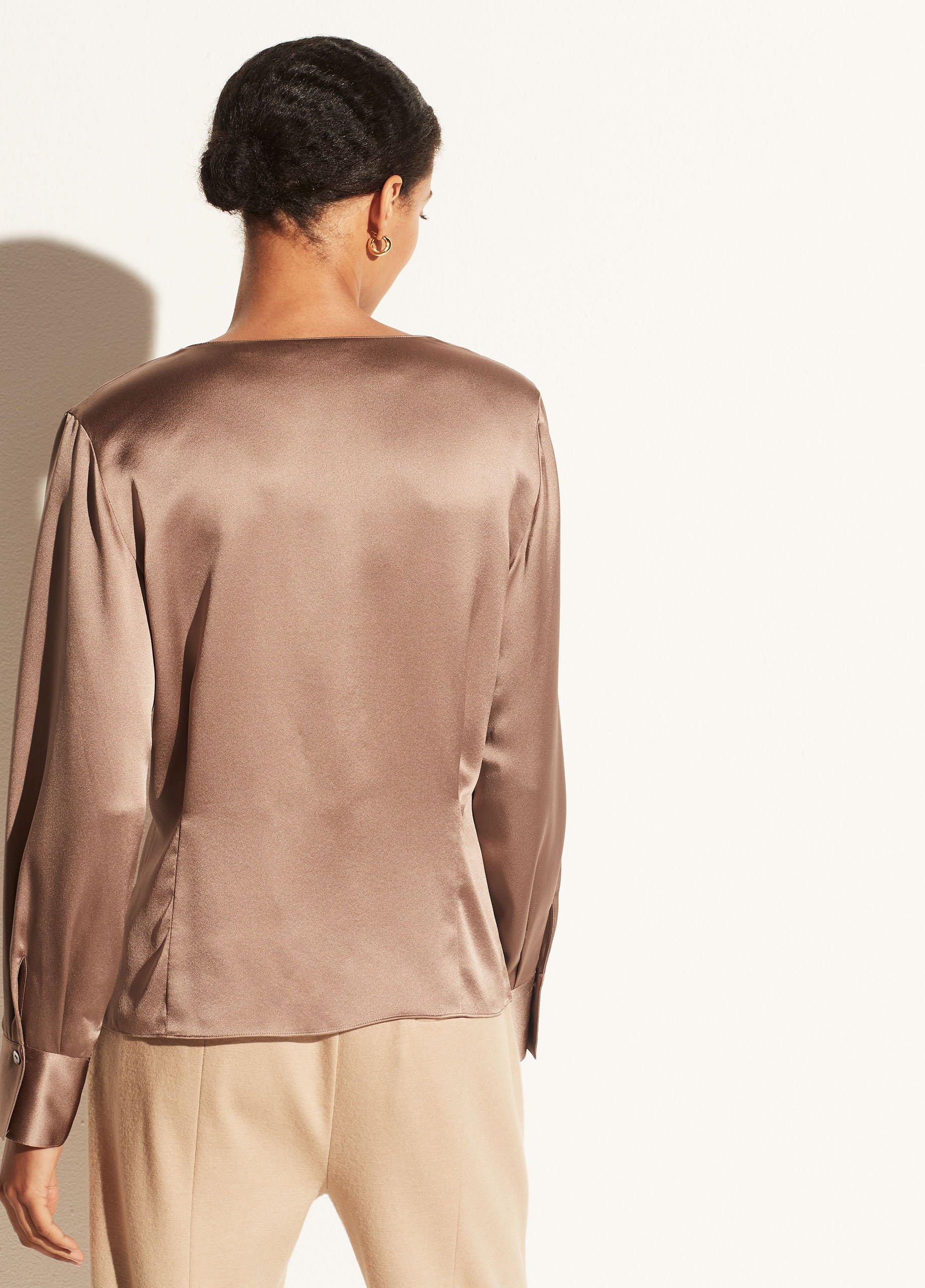 Silk Long Sleeve V-Neck Button Down Blouse image number 2