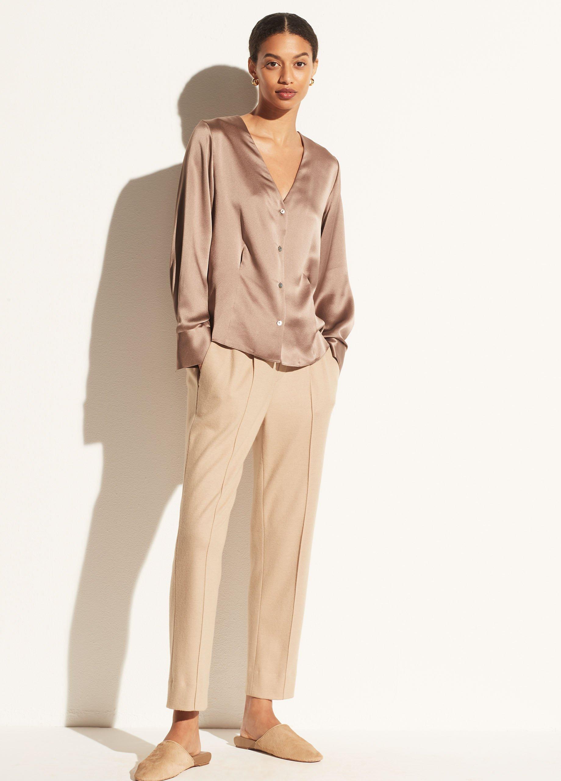 Silk Long Sleeve V-Neck Button Down Blouse image number 3