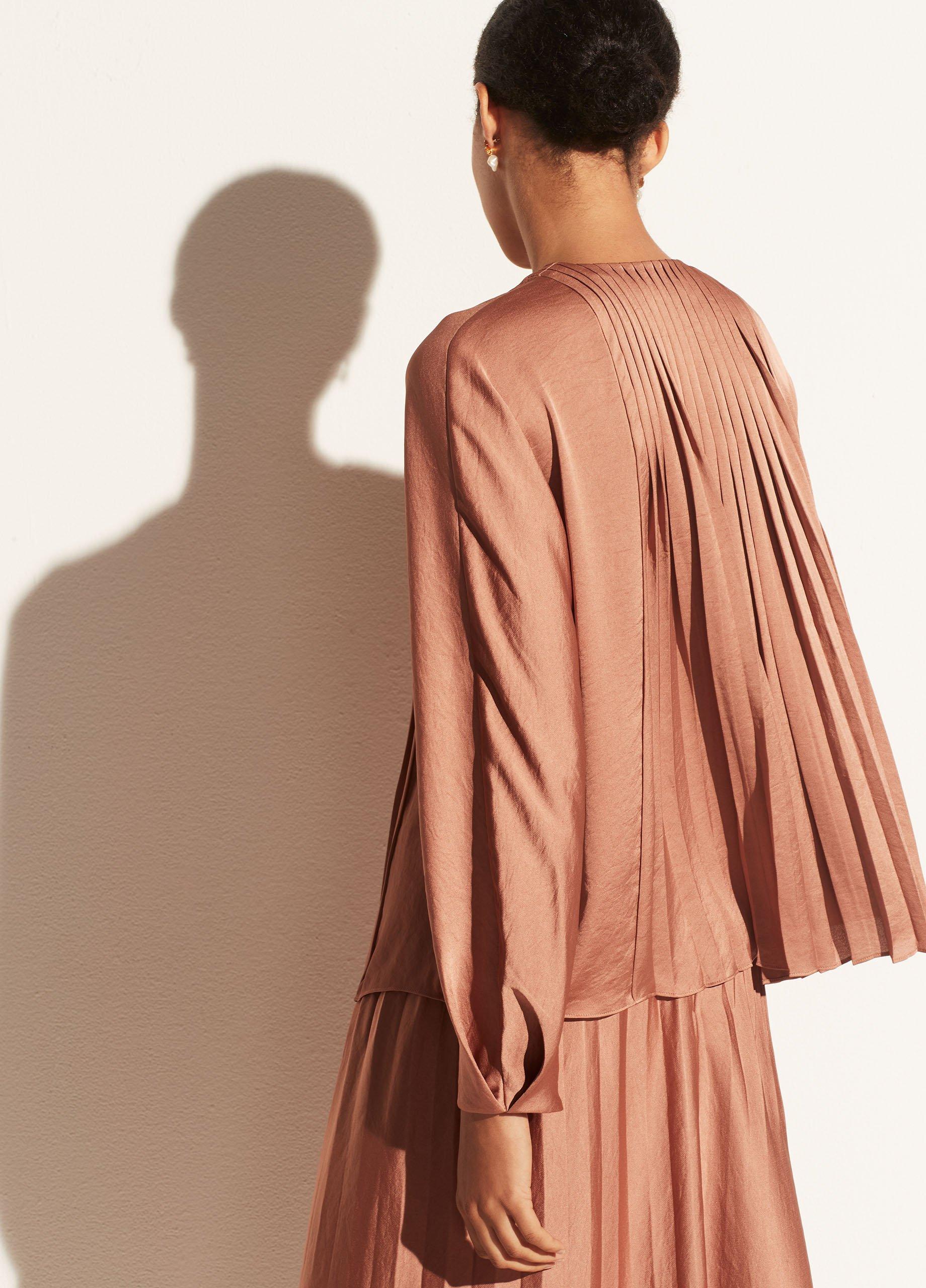 Pleated Paneled Long Sleeve Blouse image number 2