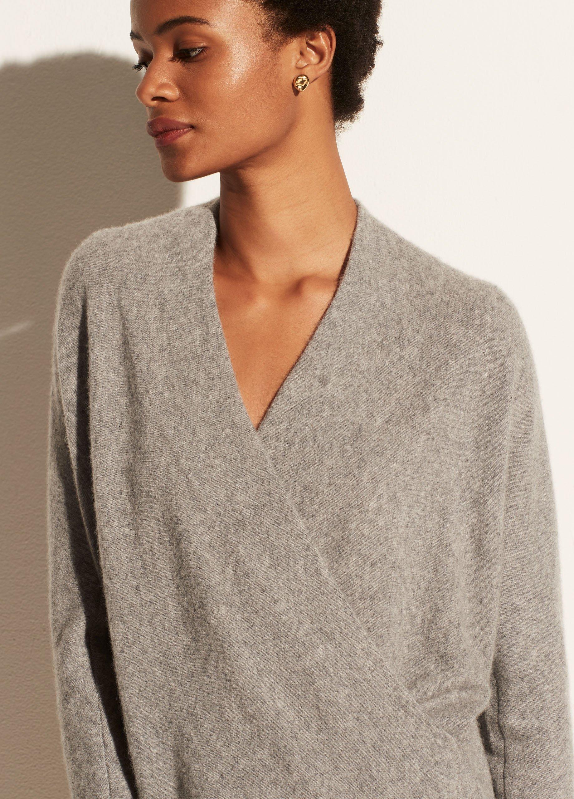 Boiled Cashmere Wrap Front Pullover