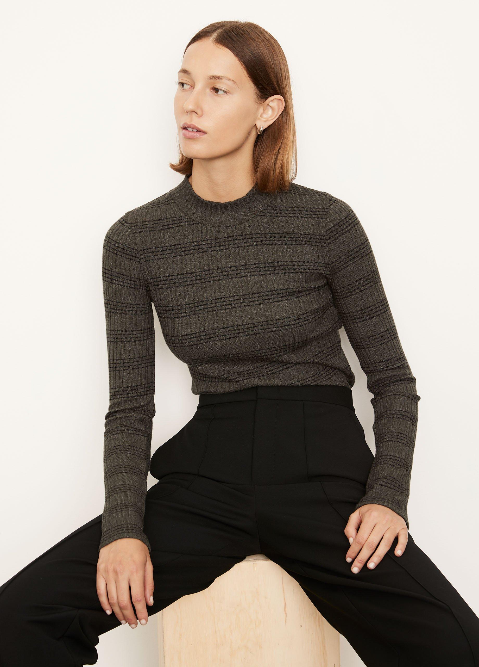 Variegated Rib Striped Mock Neck image number 1