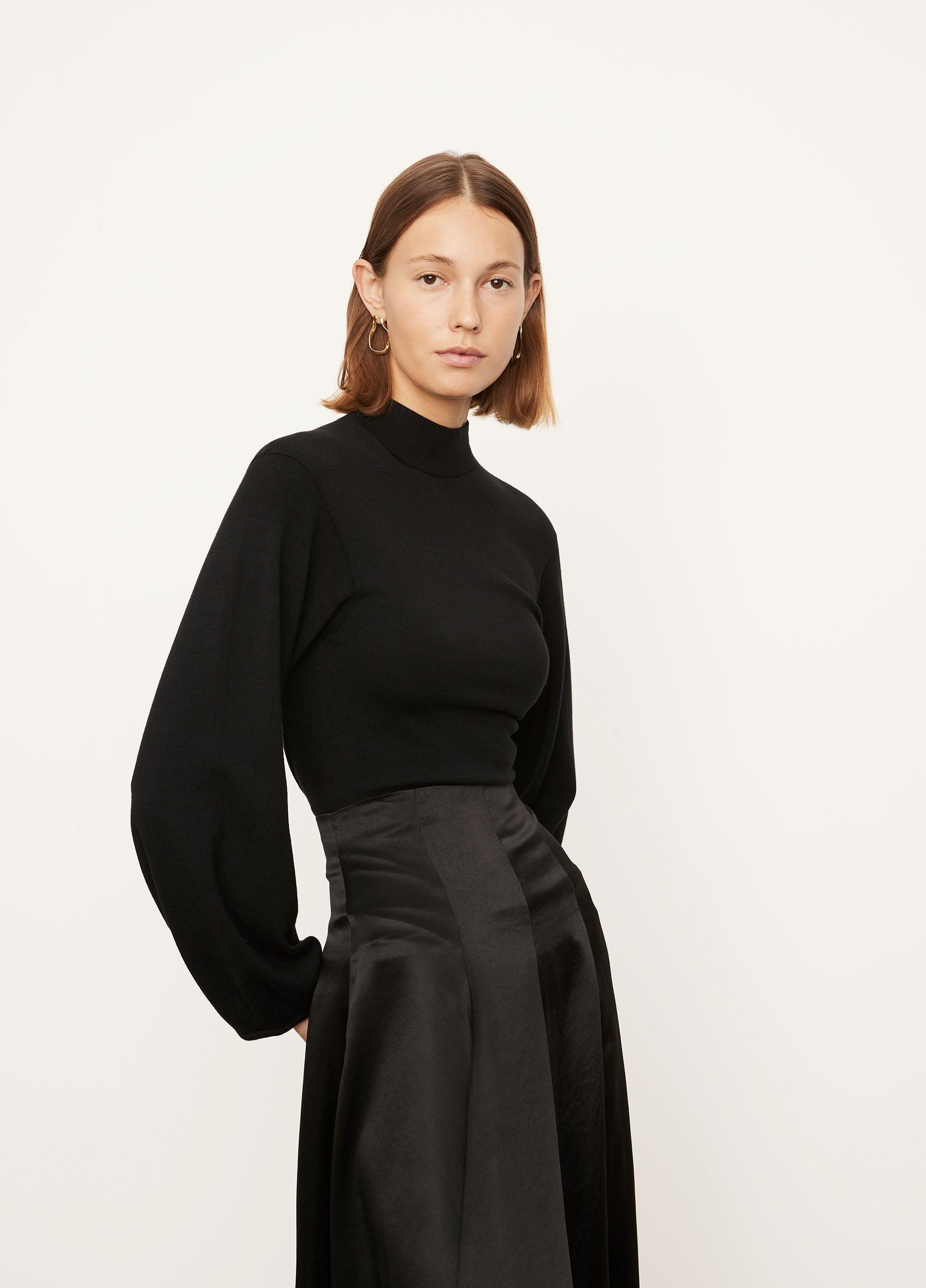 Open Back Puff Sleeve Mock Neck image number 1