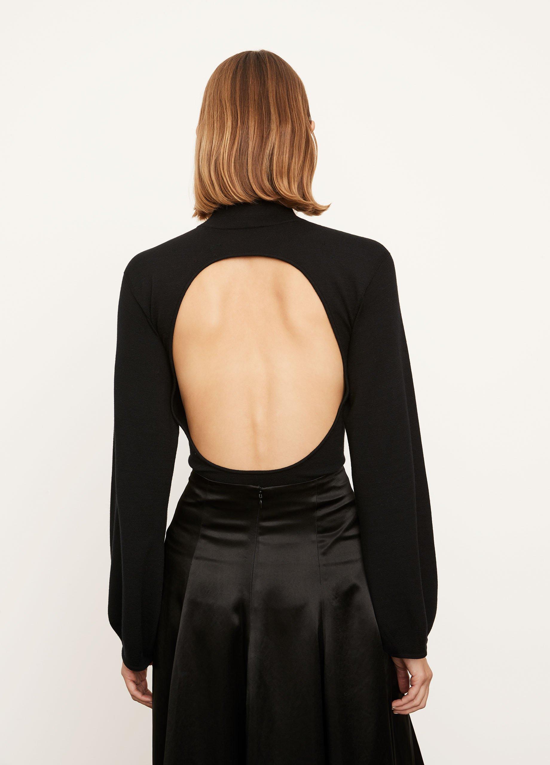 mock neck open back dress