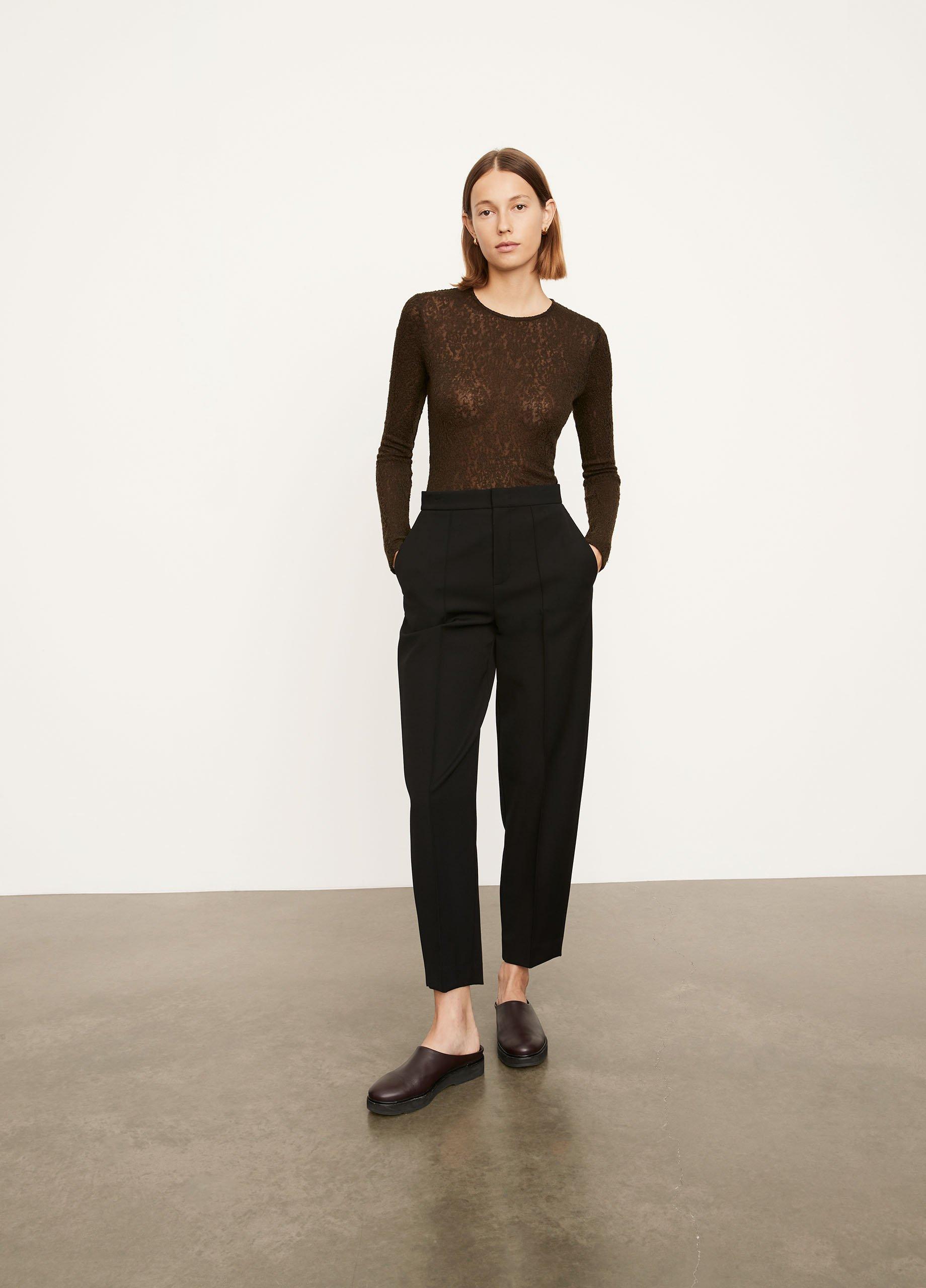 Lace Crew Neck Long Sleeve Fitted Shirt image number 0