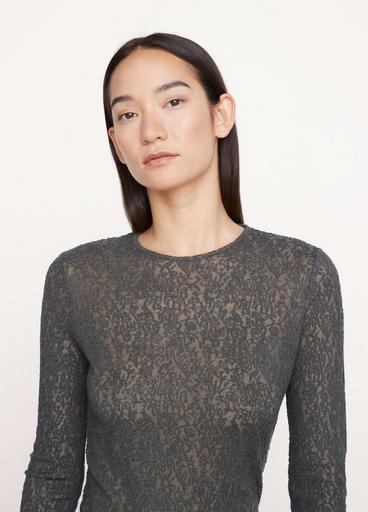 Lace Crew Neck Long Sleeve Fitted Shirt image number 1