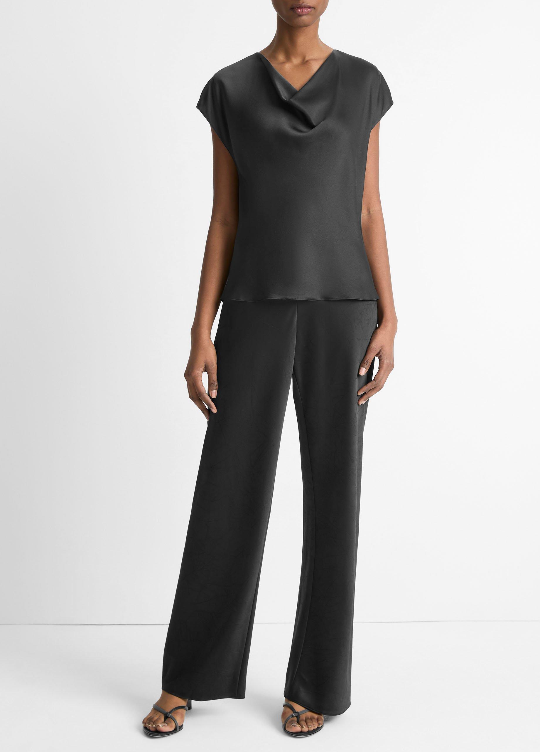 売れ筋商品|||ヒューゴボス カットソー トップス レディース Women's Sleeveless Cowl-Neck Silk Blouse Black BOSS - Sleeveless cowl-neck blouse in stretch silk - Black