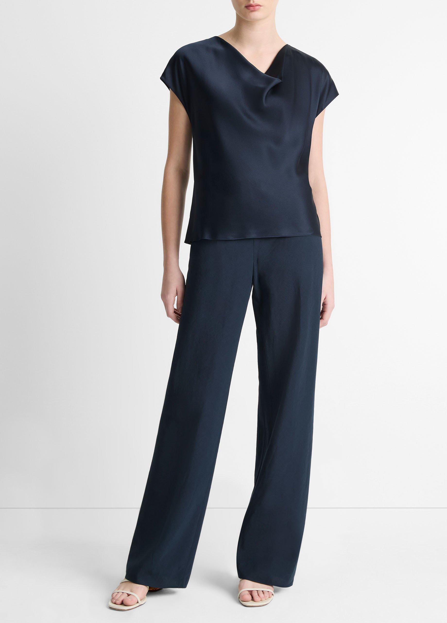 Silk Cowl-Neck Blouse in Short Sleeve | Vince