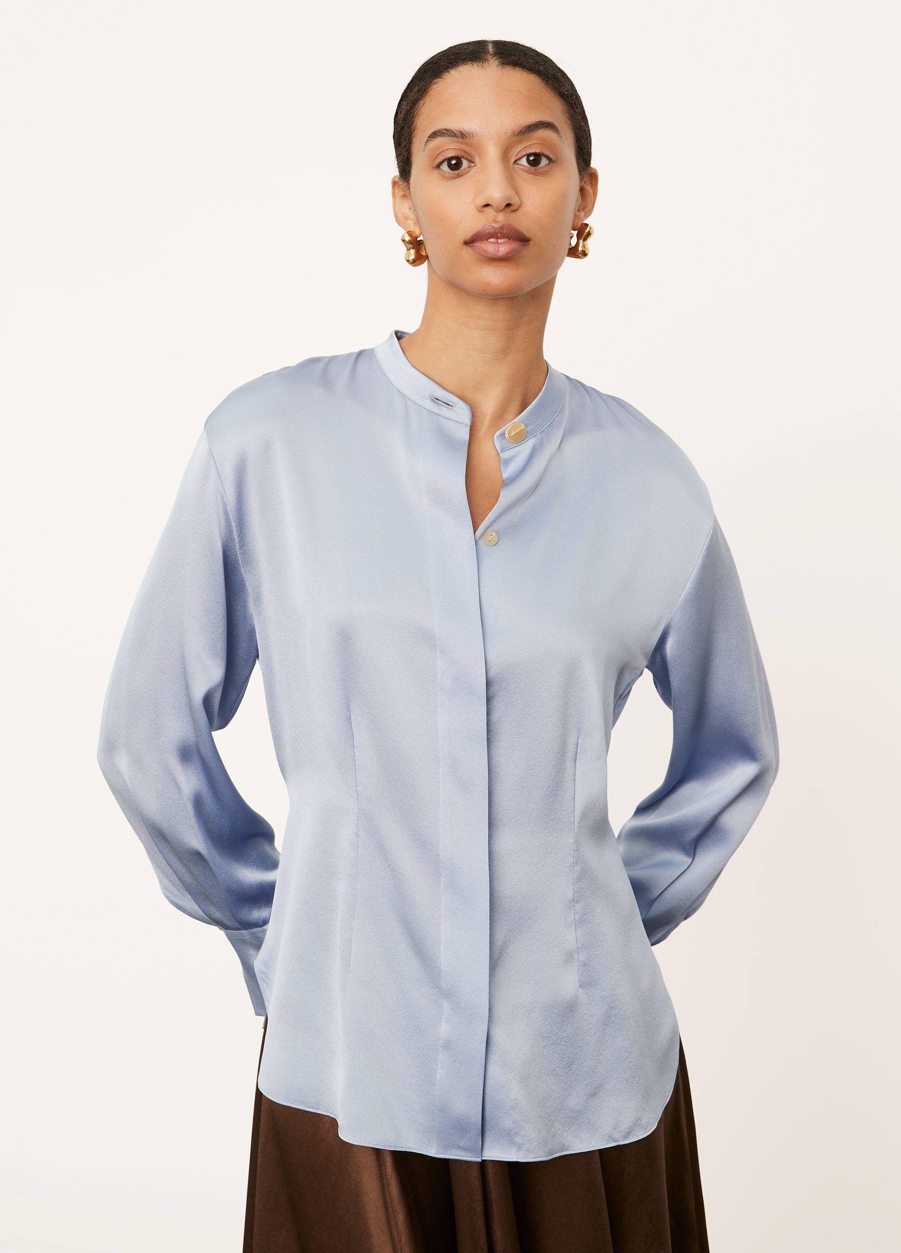 Vince, Silk Shaped Collar Cap Sleeve Blouse in Chiffon