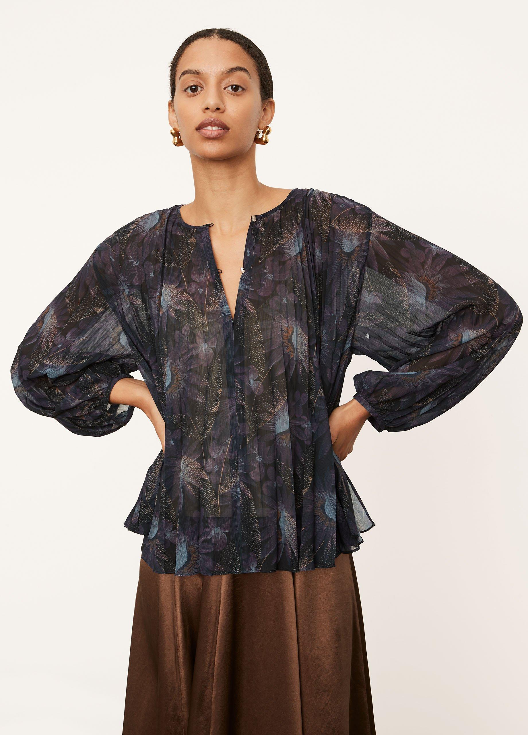 Deco Floral Pleated Blouse