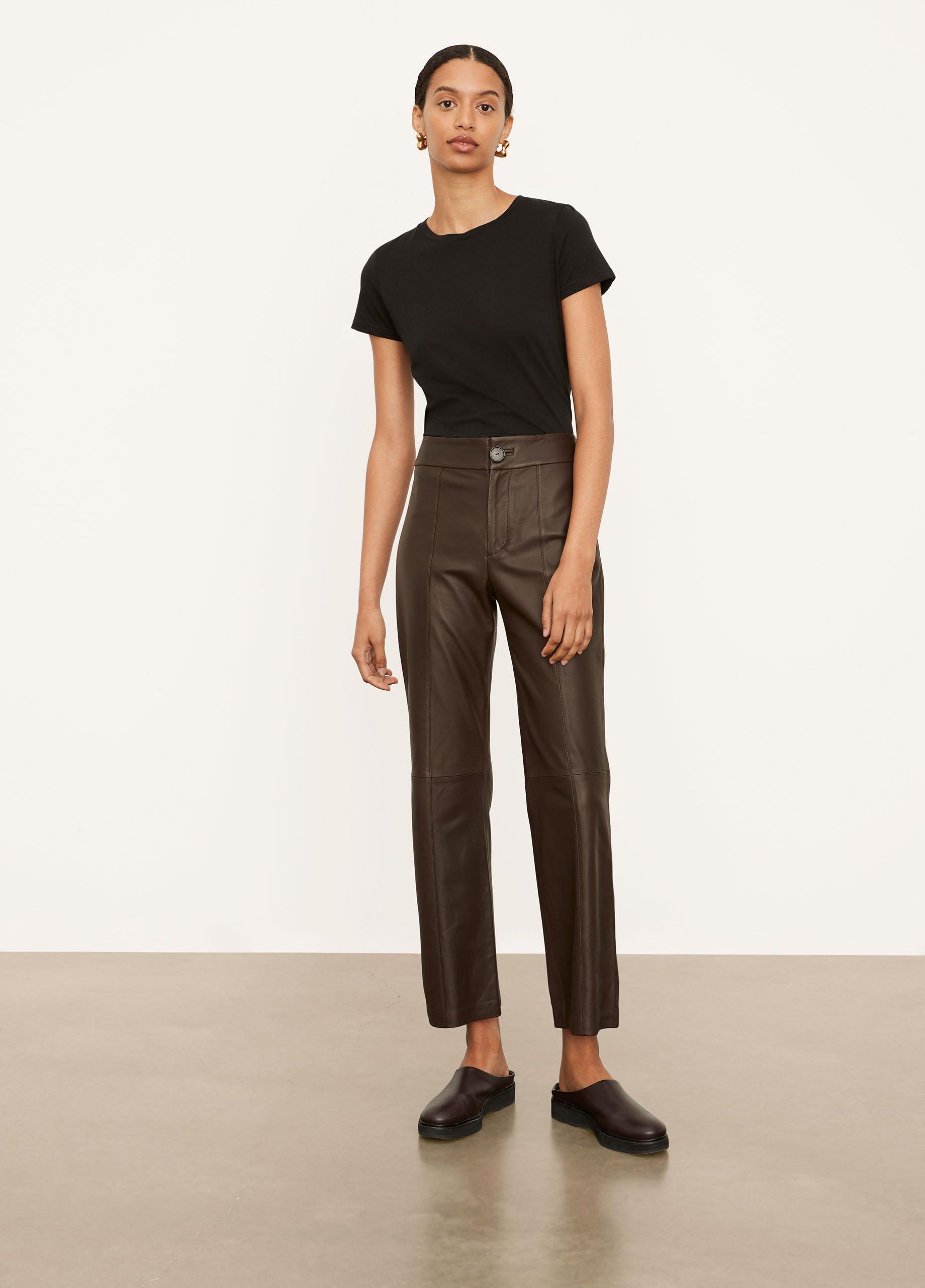 $1,175 VINCE. Dark Brown CROC Embossed LEATHER Legging PANTS