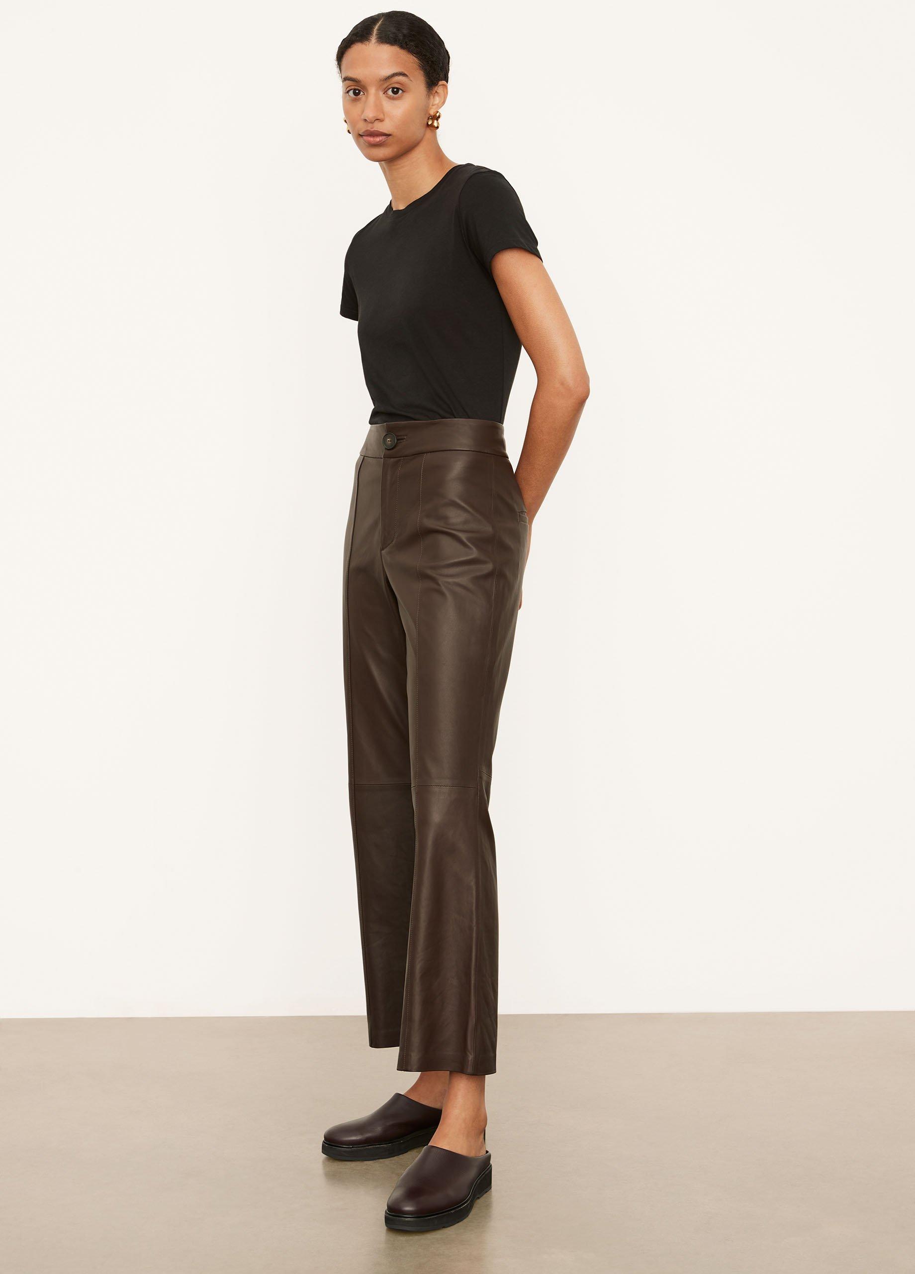 Chloe Flare Leather Pant in Dark Chestnut