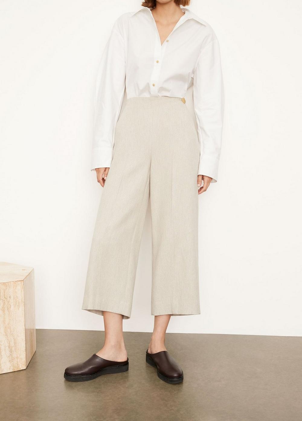 Side Button Crop Wide Pant
