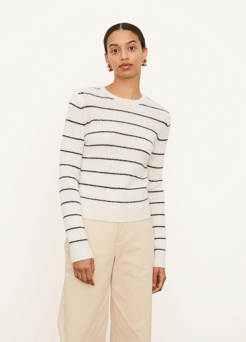 Cashmere Striped Fitted Crew Neck