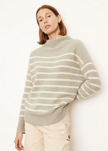 Cashmere Breton Stripe Boiled Funnel Neck in Vince Products Women | Vince