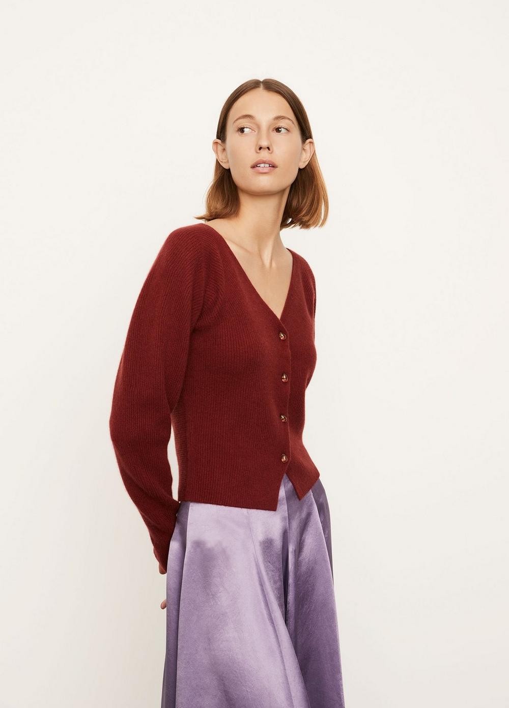 Cashmere Ribbed Open Neck Cardigan