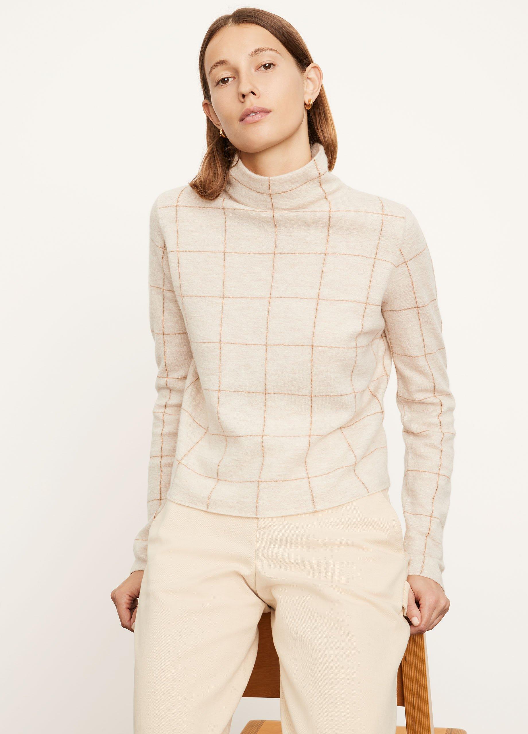 Plush Cashmere Windowpane Plaid Turtleneck in Vince Products Women