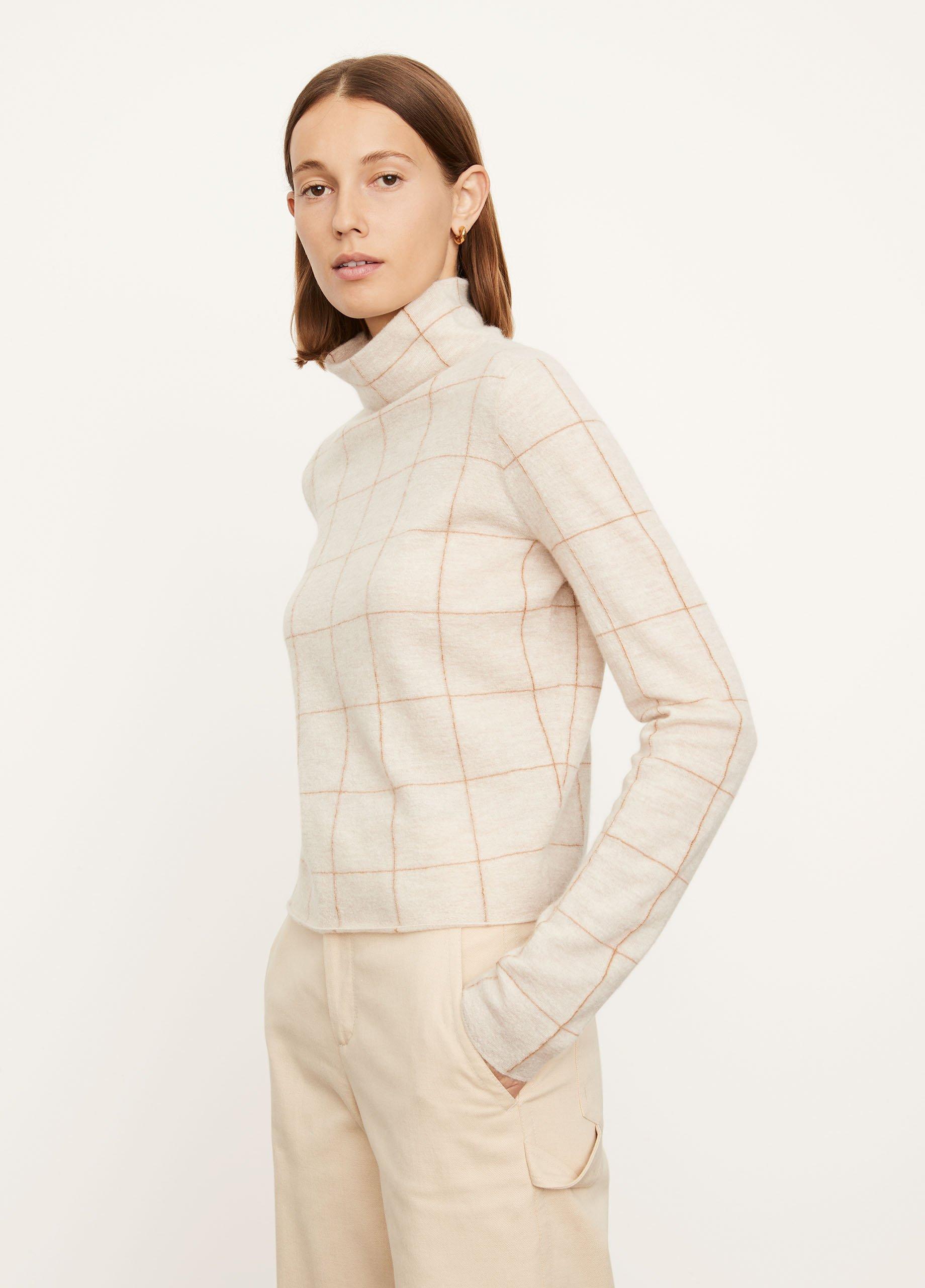 Plush Cashmere Windowpane Plaid Turtleneck in Vince Products Women