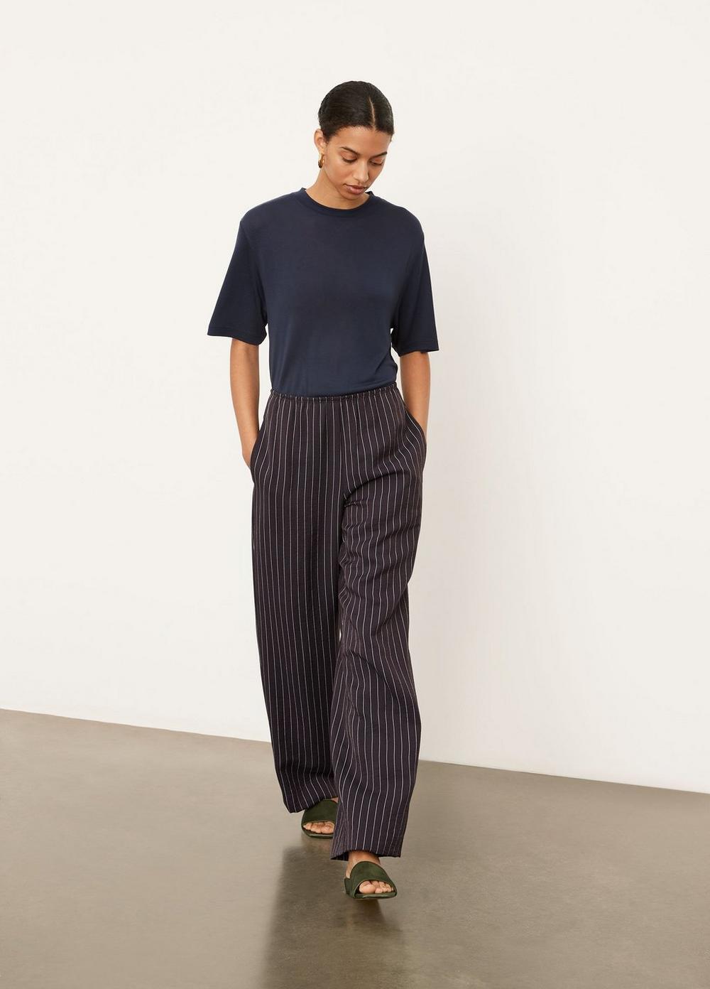 Stripe Pleat Front Pull On Pant