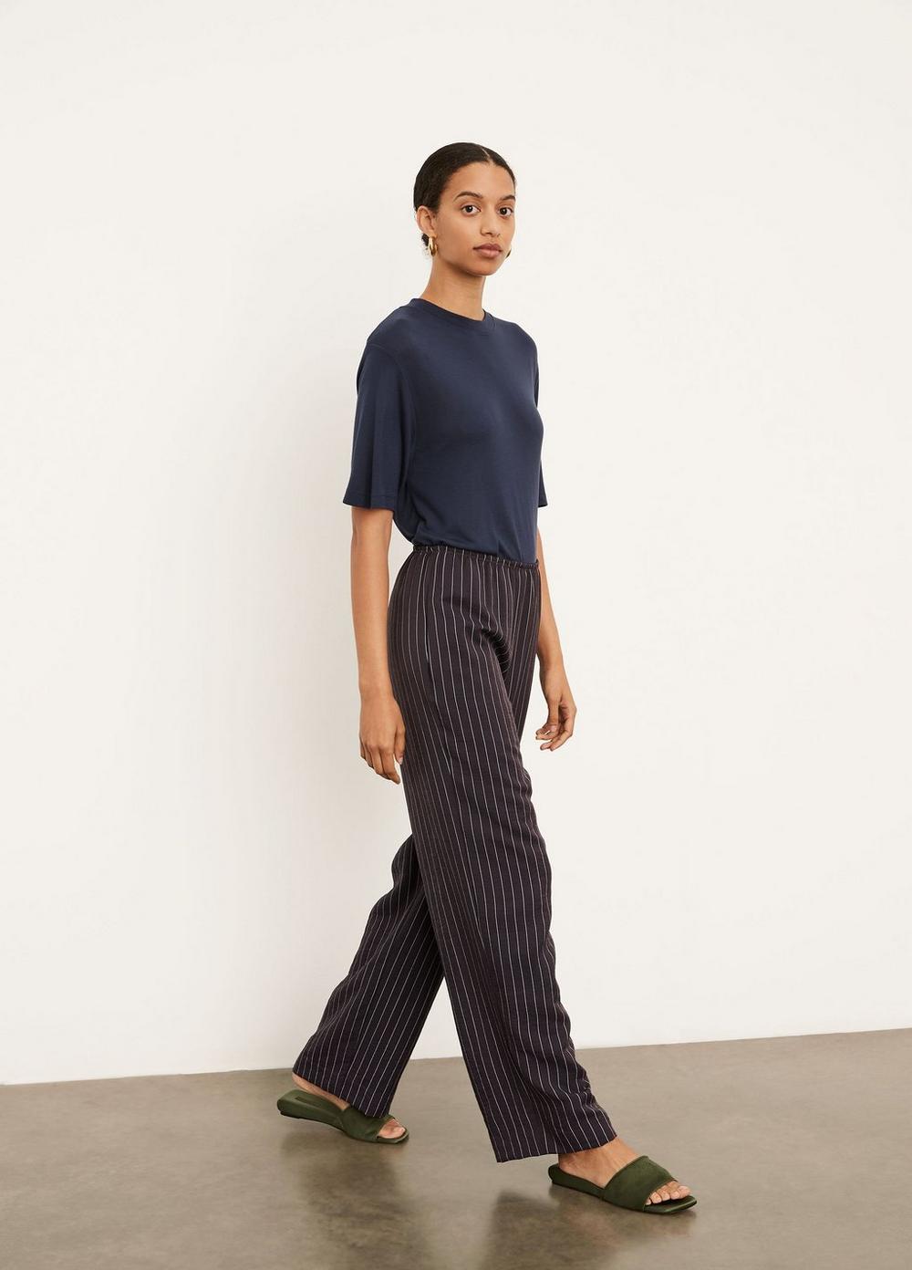 Stripe Pleat Front Pull On Pant