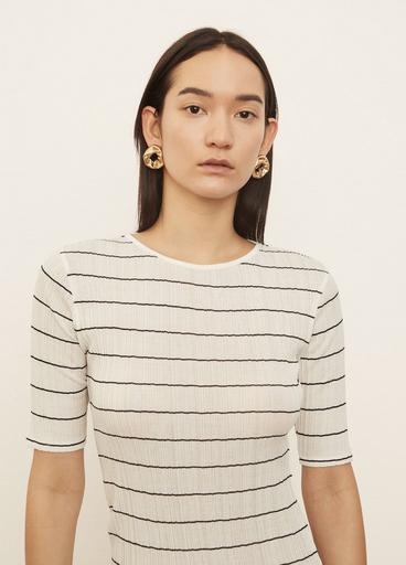 Variegated Stripe Elbow Sleeve Crew Neck T-Shirt image number 1