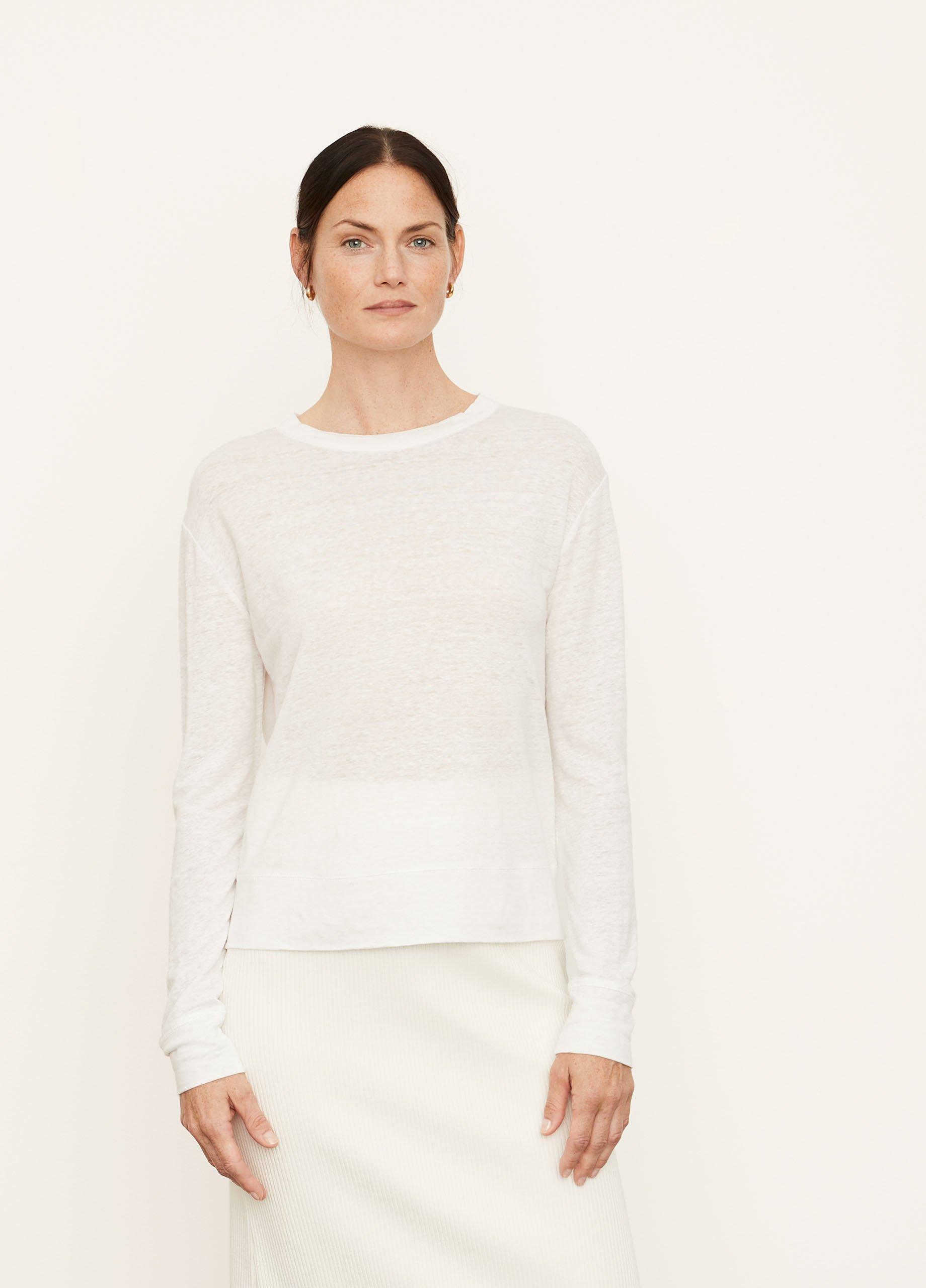 Linen Long Sleeve Pullover T-Shirt in Vince Products Women | Vince