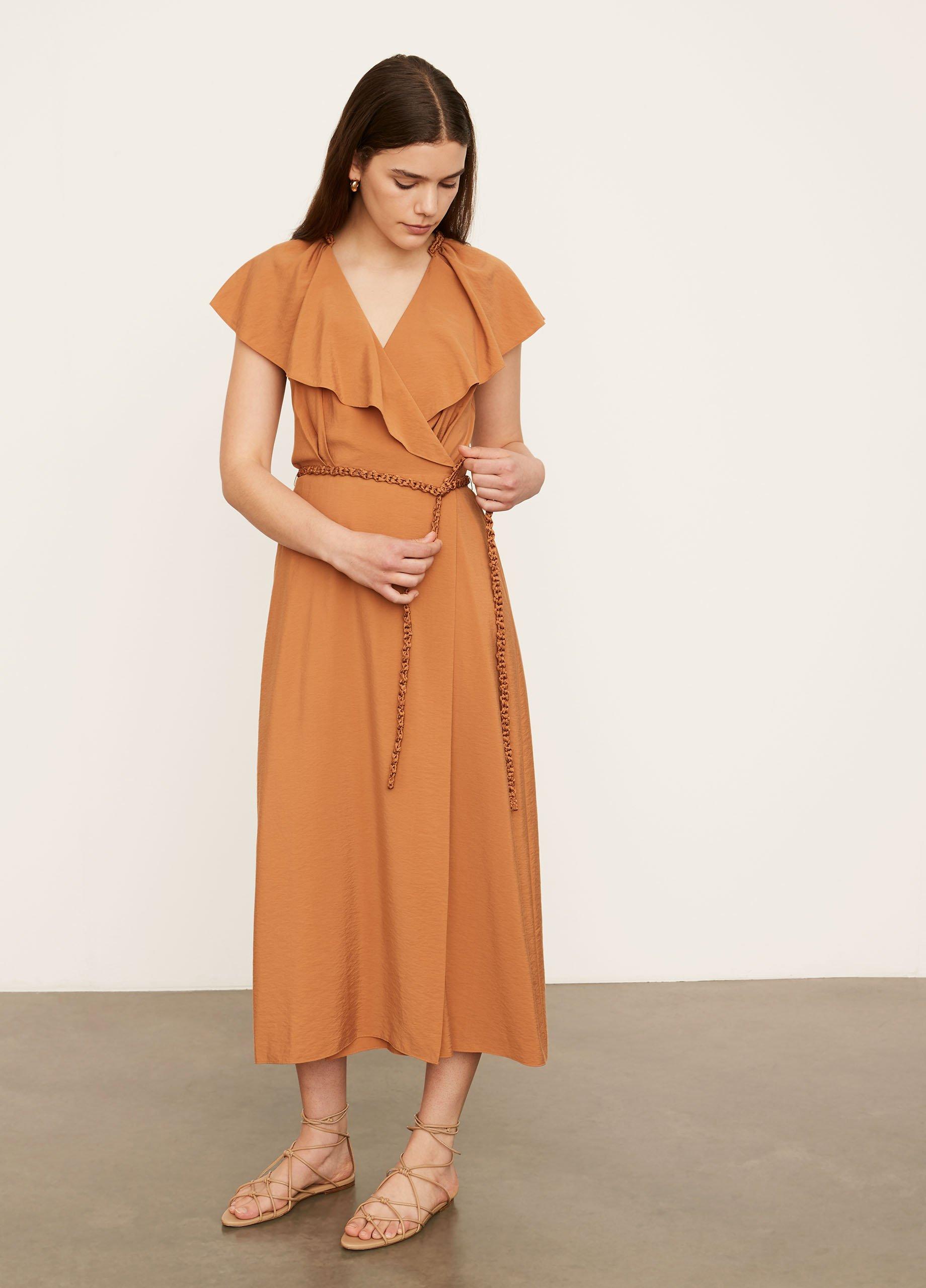 Braid Trim Flutter-Sleeve Wrap Dress image number 1