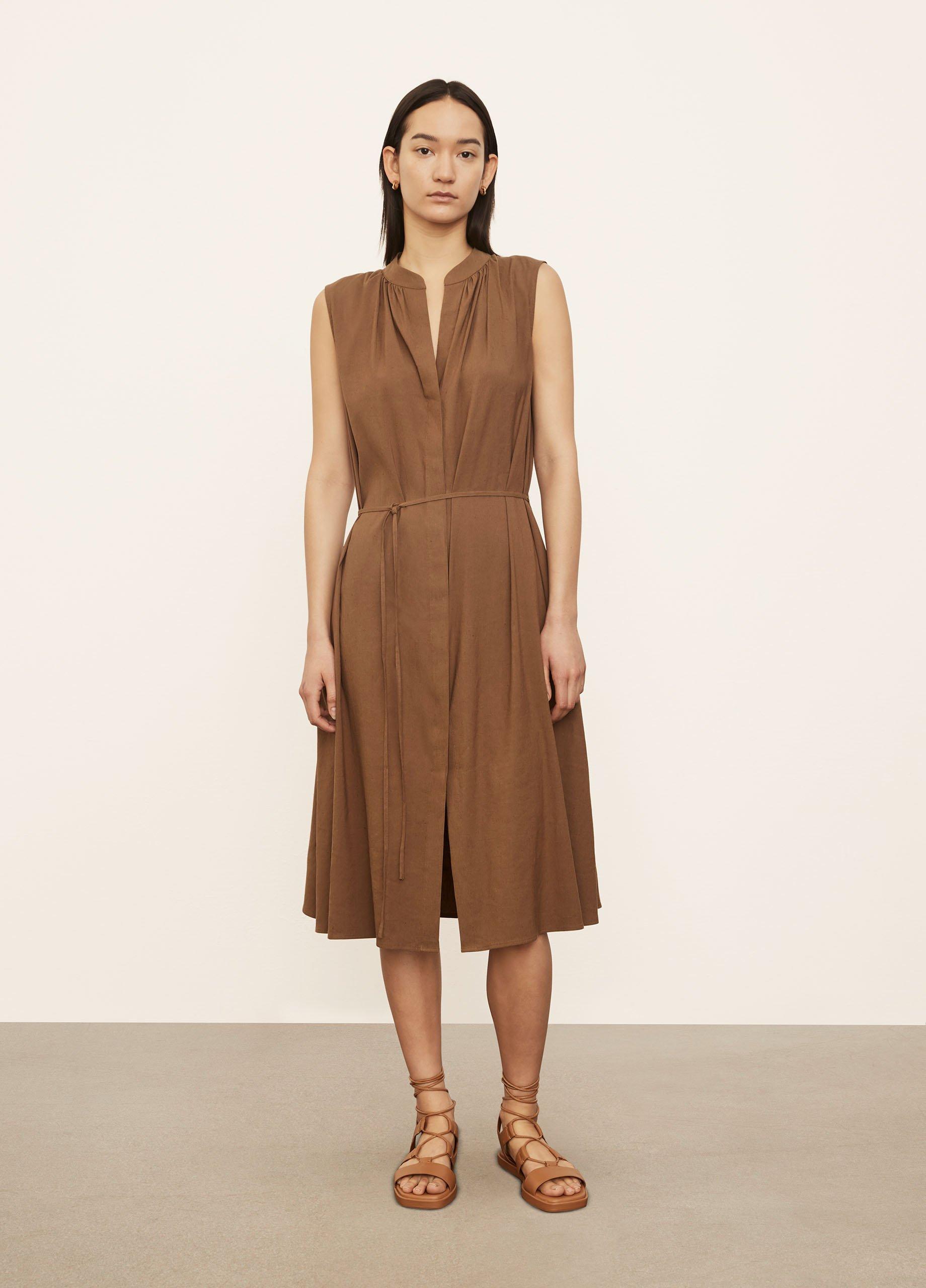 Sleeveless Shirred Band Collar Dress in Vince Products Women | Vince