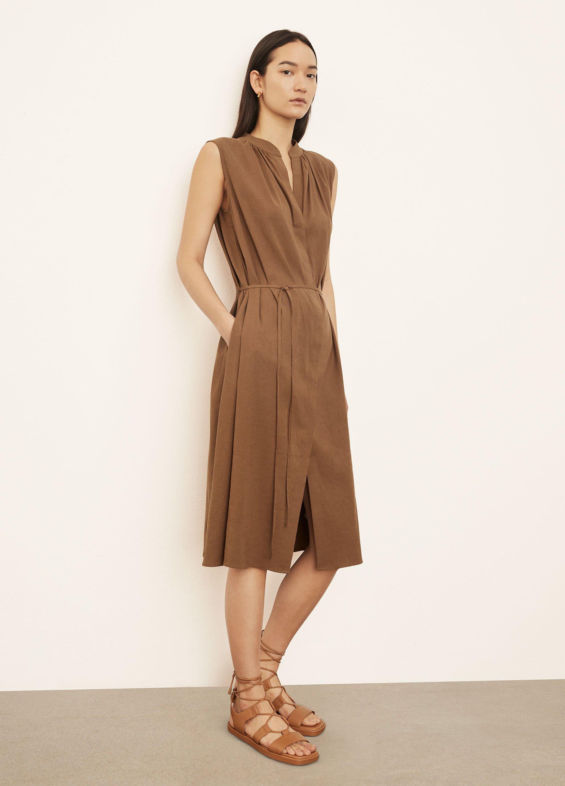 Sleeveless Shirred Band Collar Dress in Vince Products Women