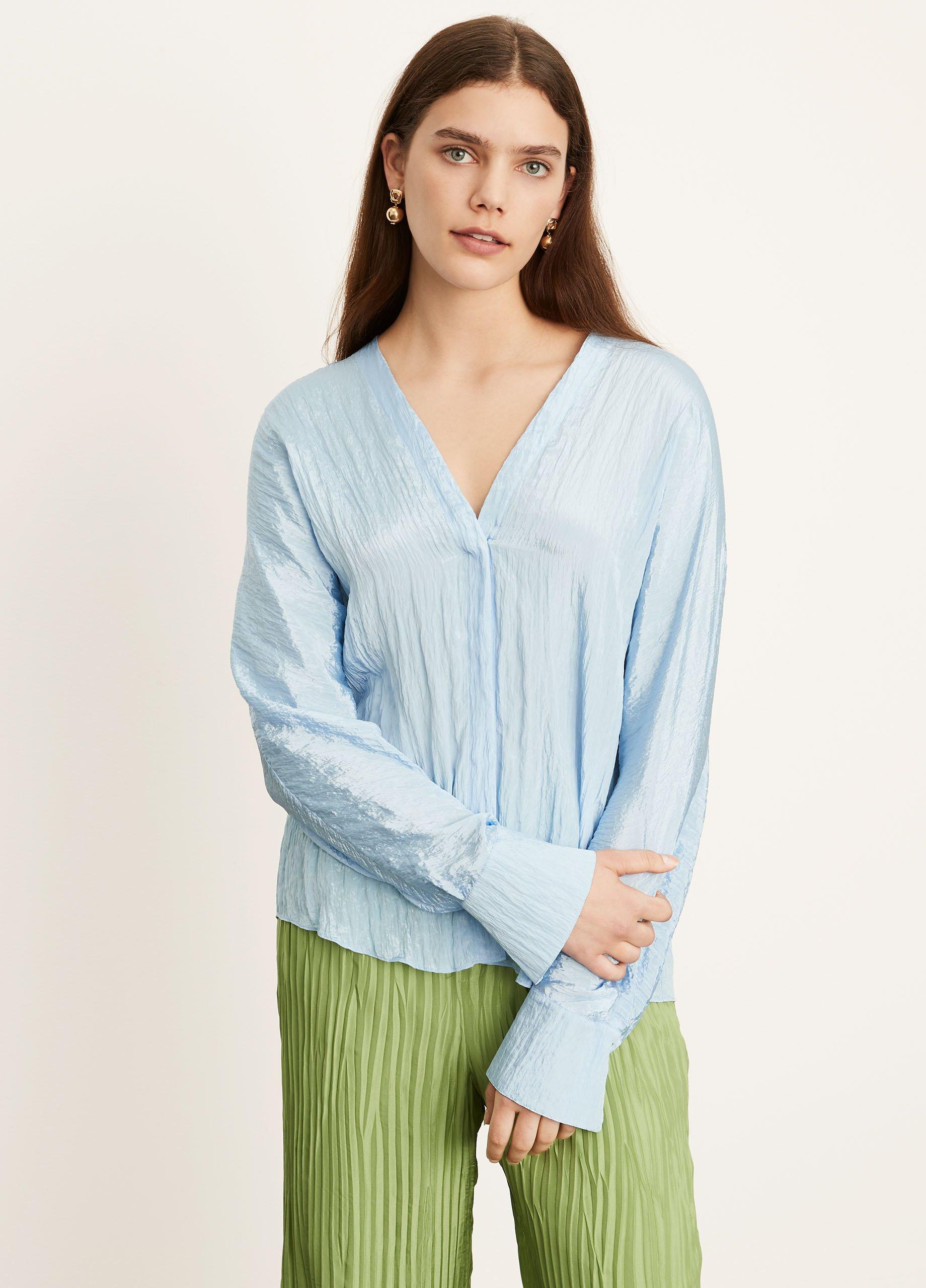 Long Sleeve Double V-Neck Blouse image number 1