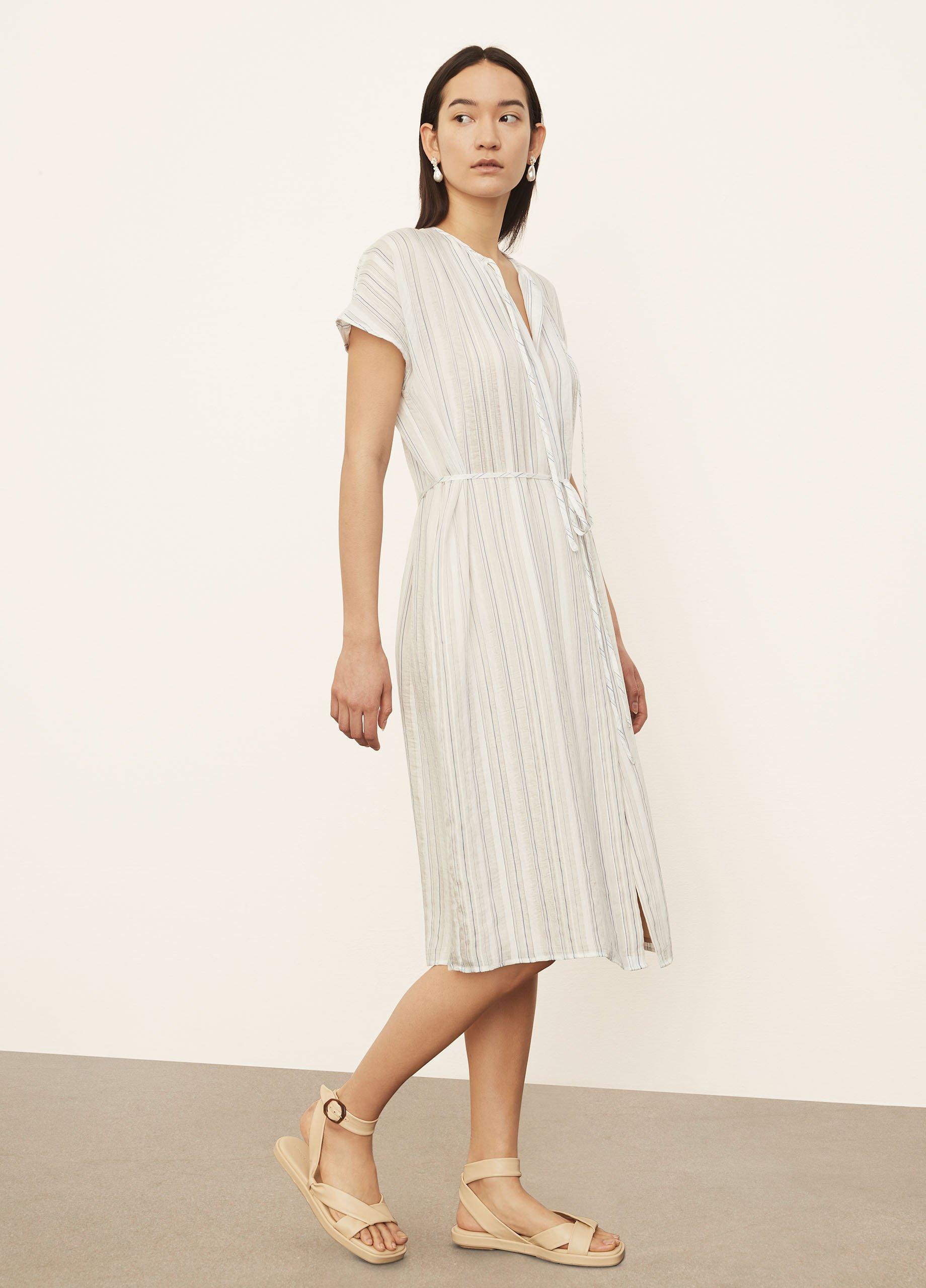 Short Sleeve Drapey Stripe Shirred Dress image number 2