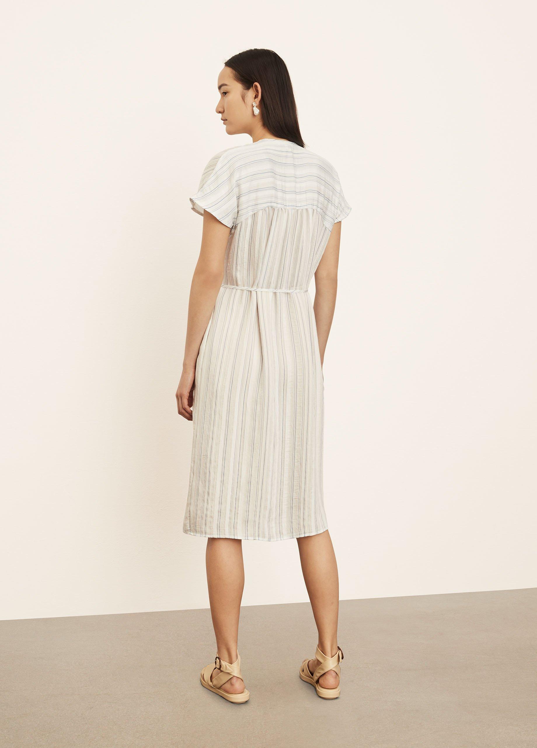 Short Sleeve Drapey Stripe Shirred Dress image number 3