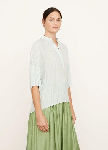 Short Sleeve Crushed Band Collar Blouse image number 2