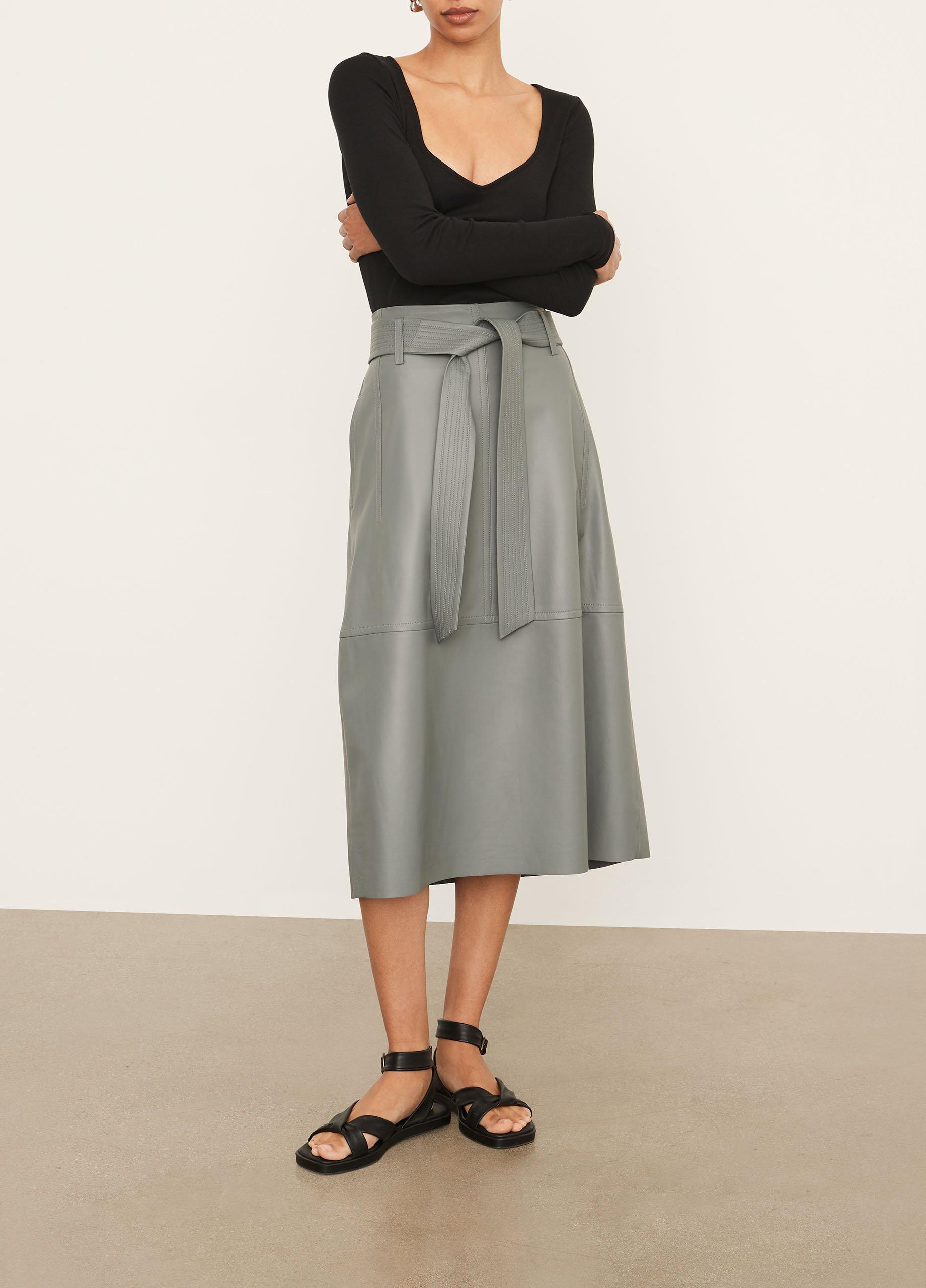 Stitched-Belt Leather Skirt image number 1