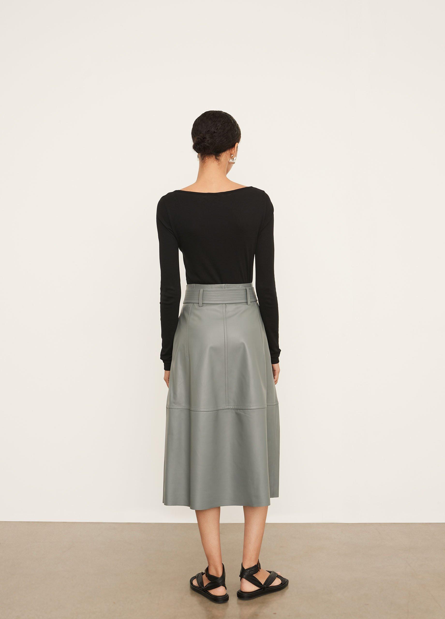 Stitched-Belt Leather Skirt in Vince Products Women