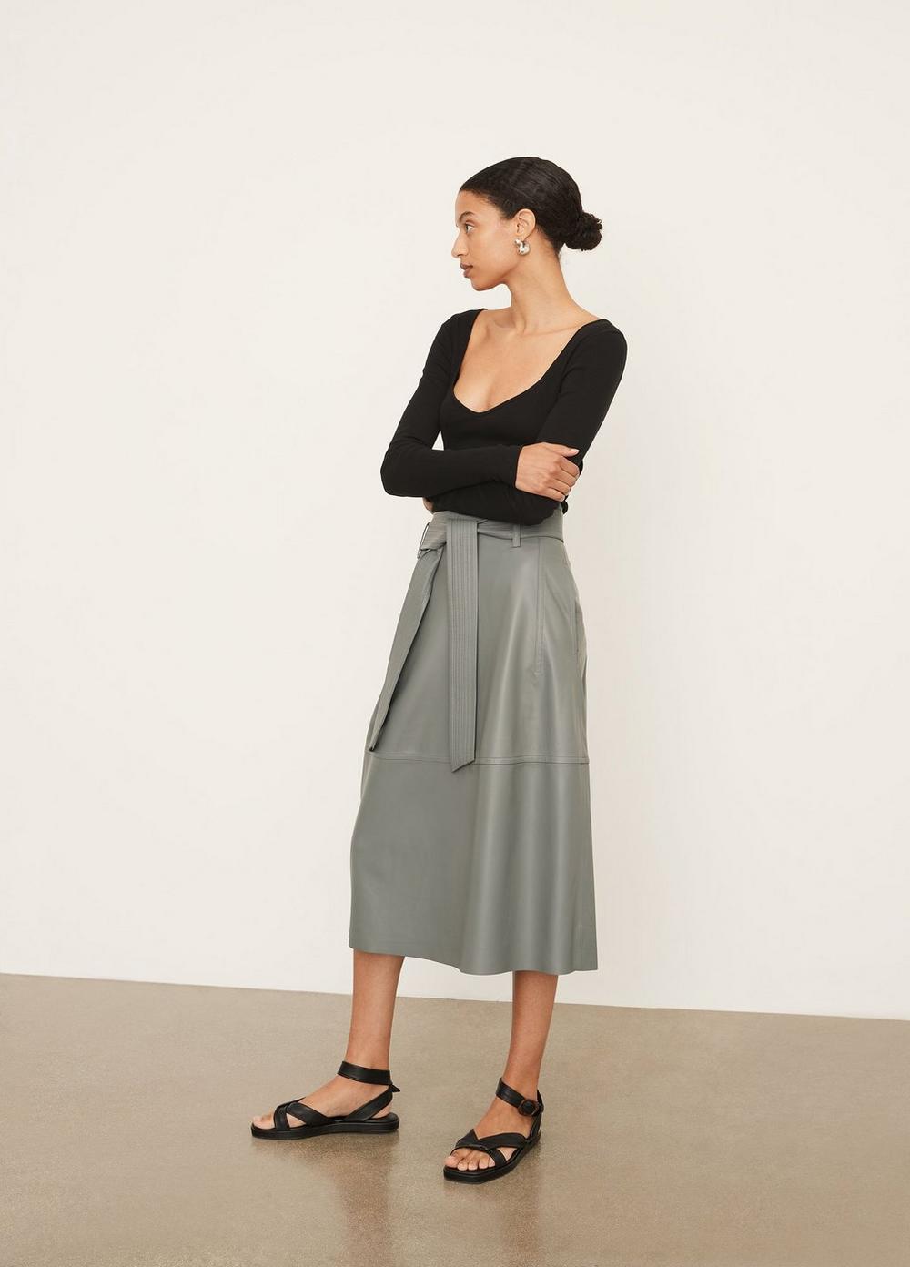 Stitched Belt Leather Skirt