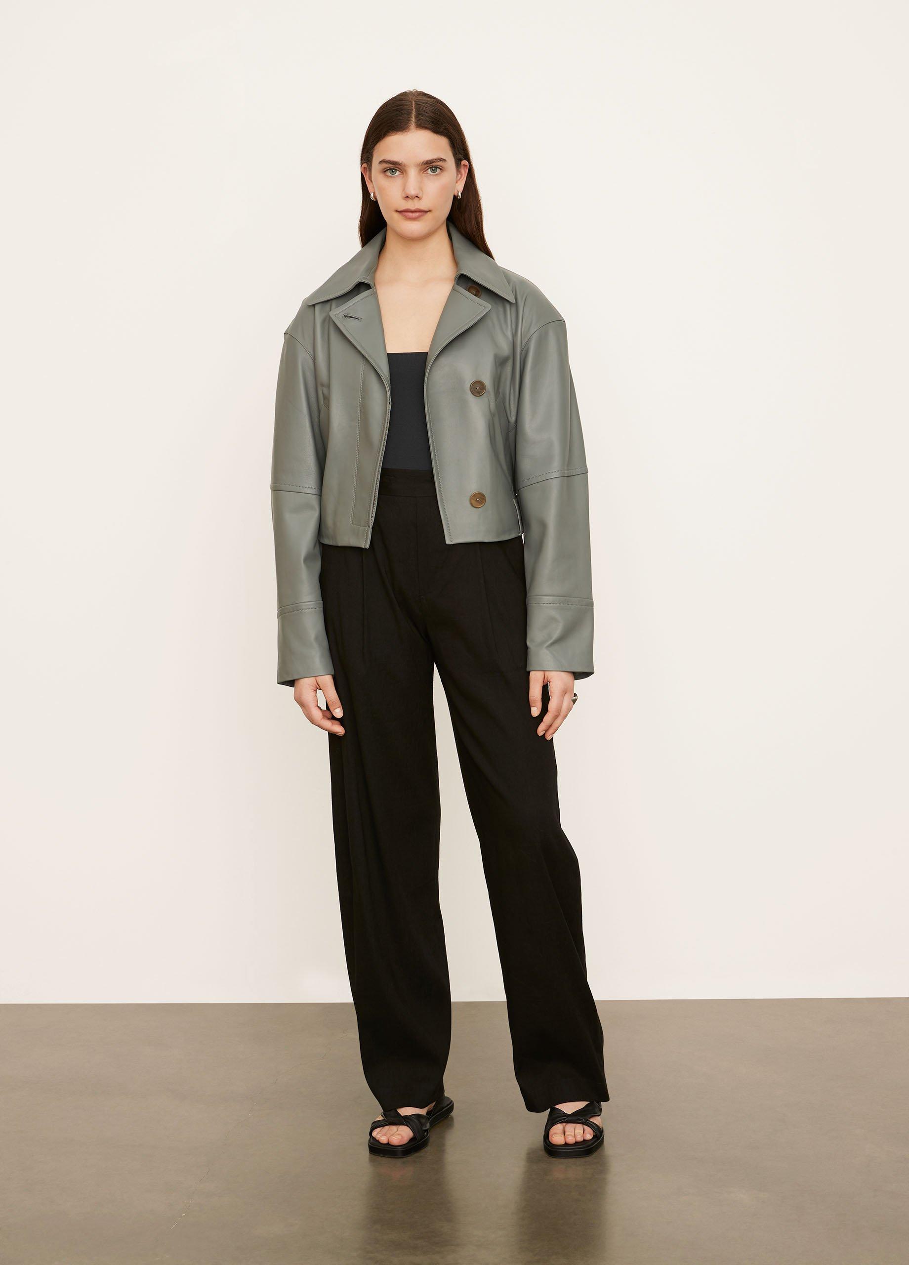 Cropped Leather Flight Jacket in Vince Products Women | Vince