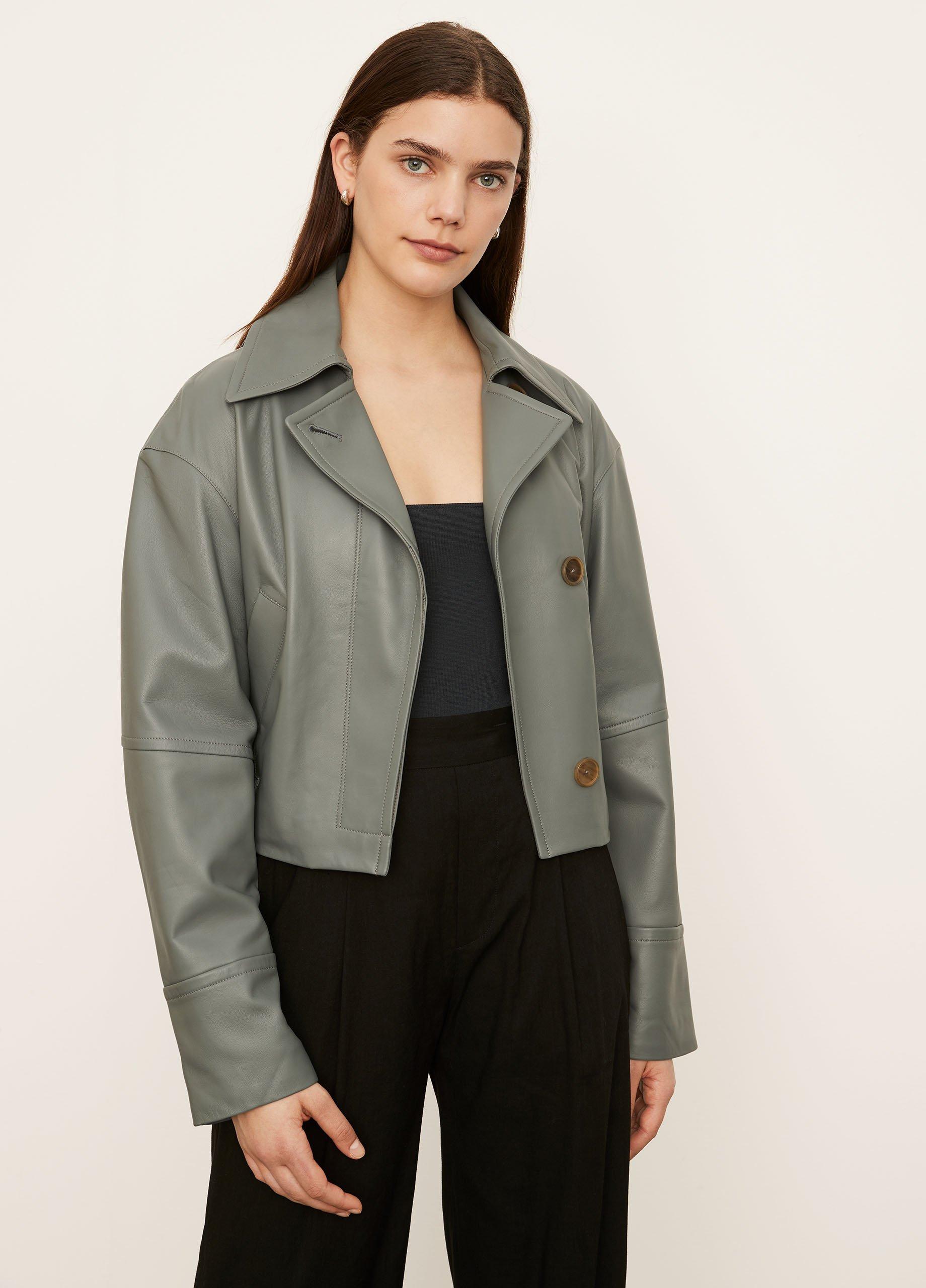 Cropped Leather Flight Jacket in Vince Products Women | Vince