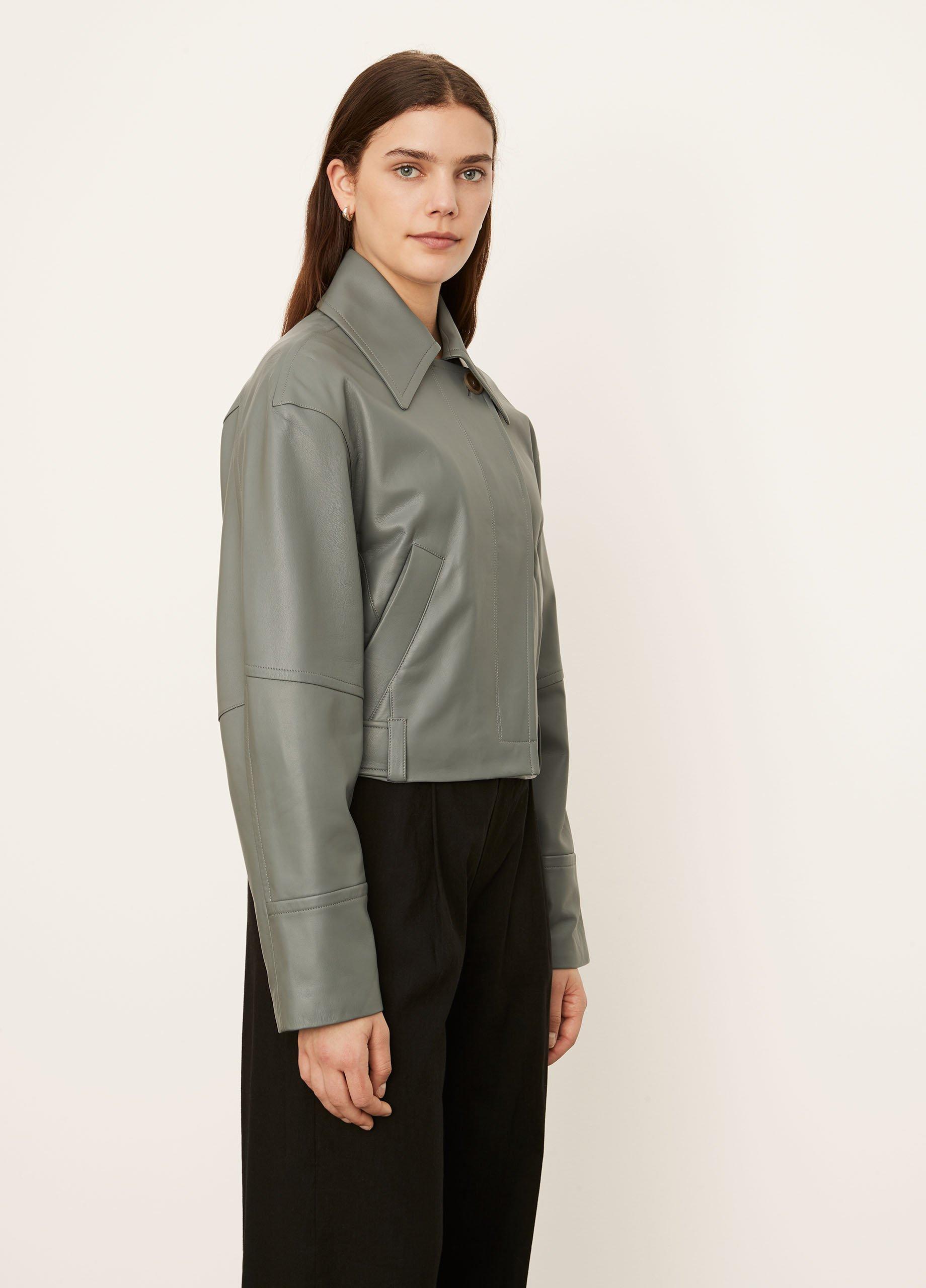 Cropped Leather Flight Jacket image number 2