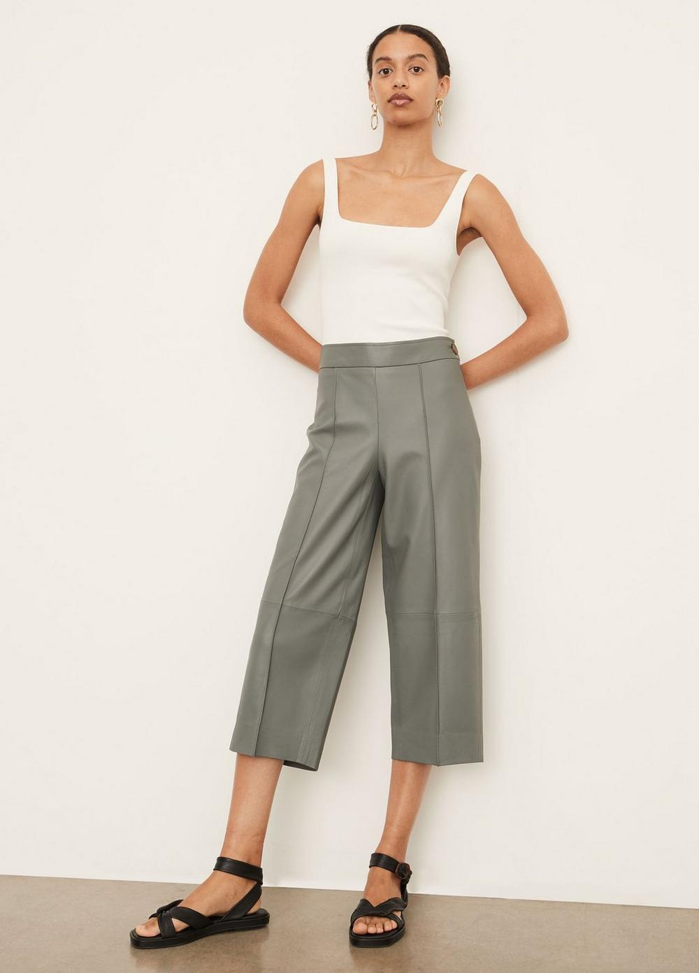 Belted Leather Crop Wide Pant