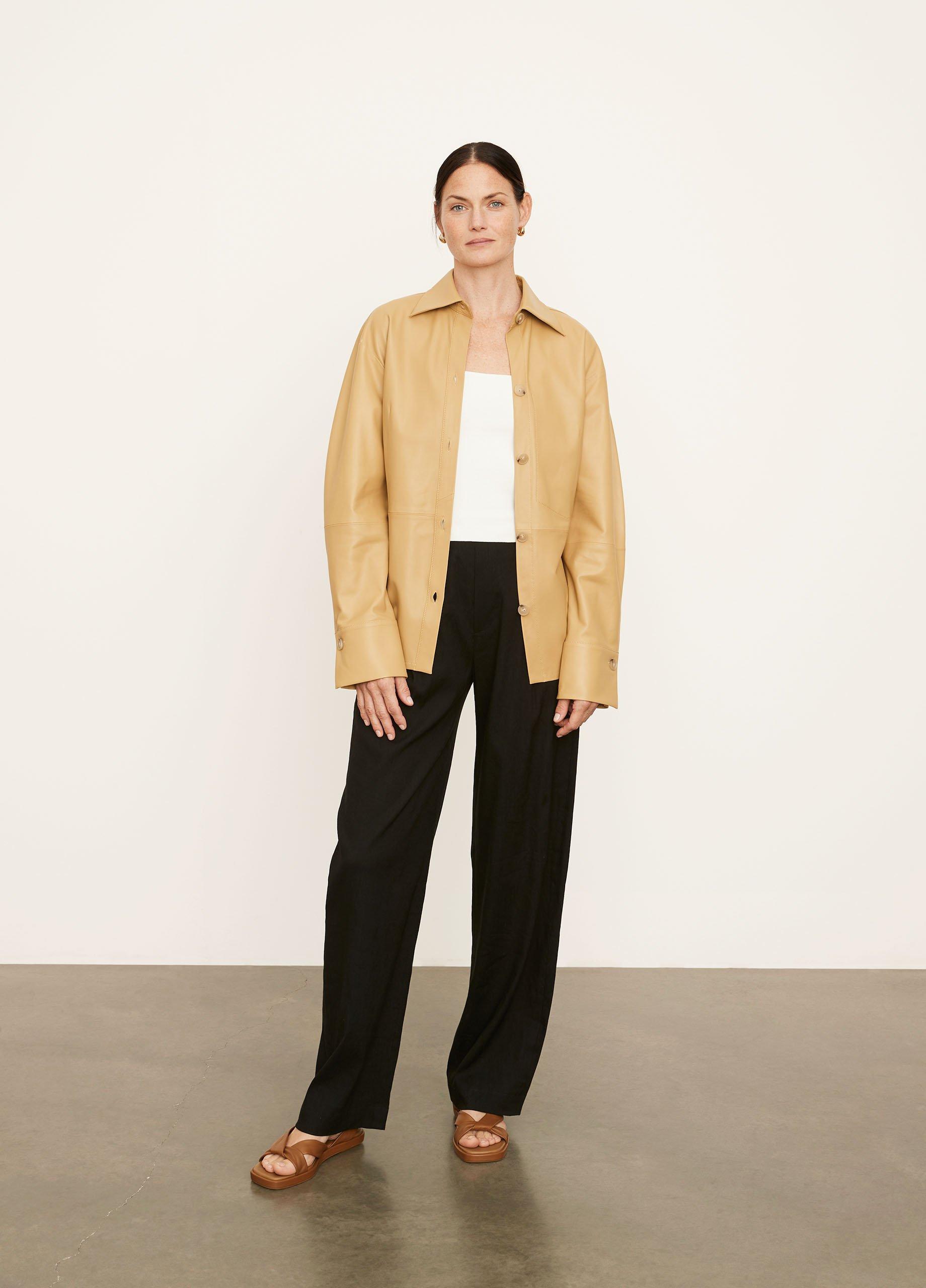 Ruched-Back Leather Shirt Jacket image number 0