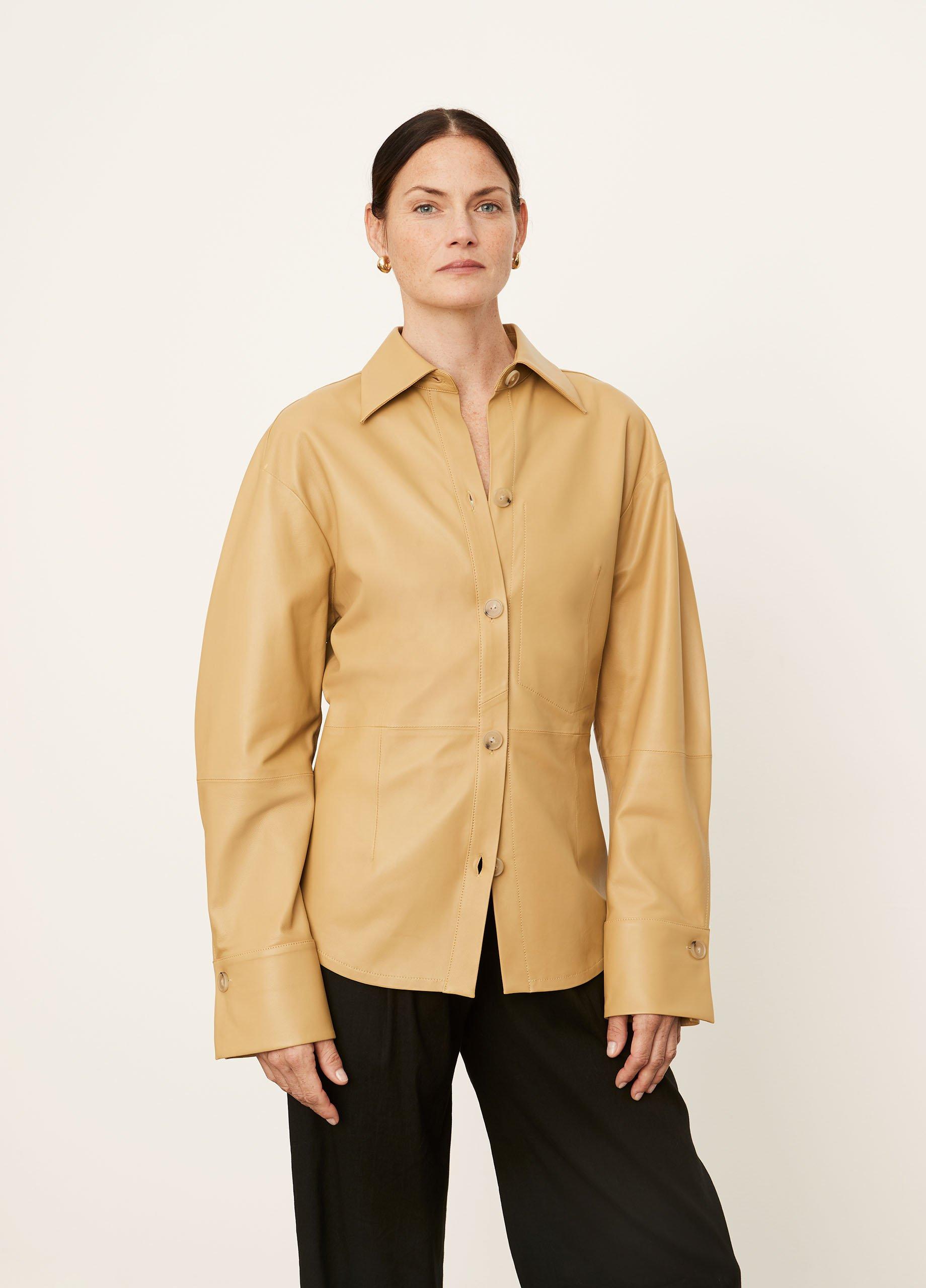 Ruched-Back Leather Shirt Jacket image number 2