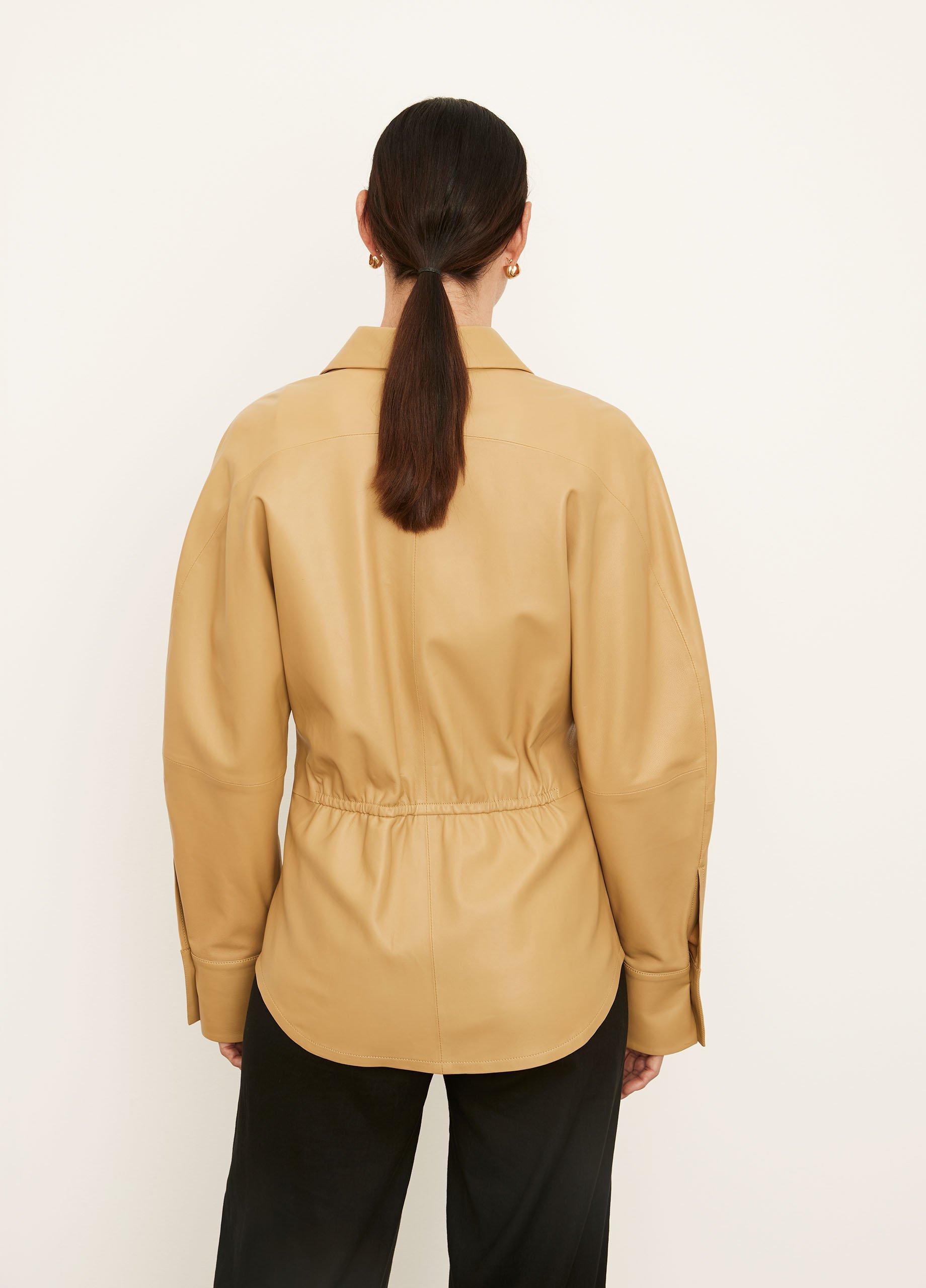 Ruched-Back Leather Shirt Jacket image number 3