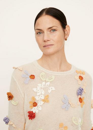 Floral Hand-Crochet Crew Neck Sweater image number 1