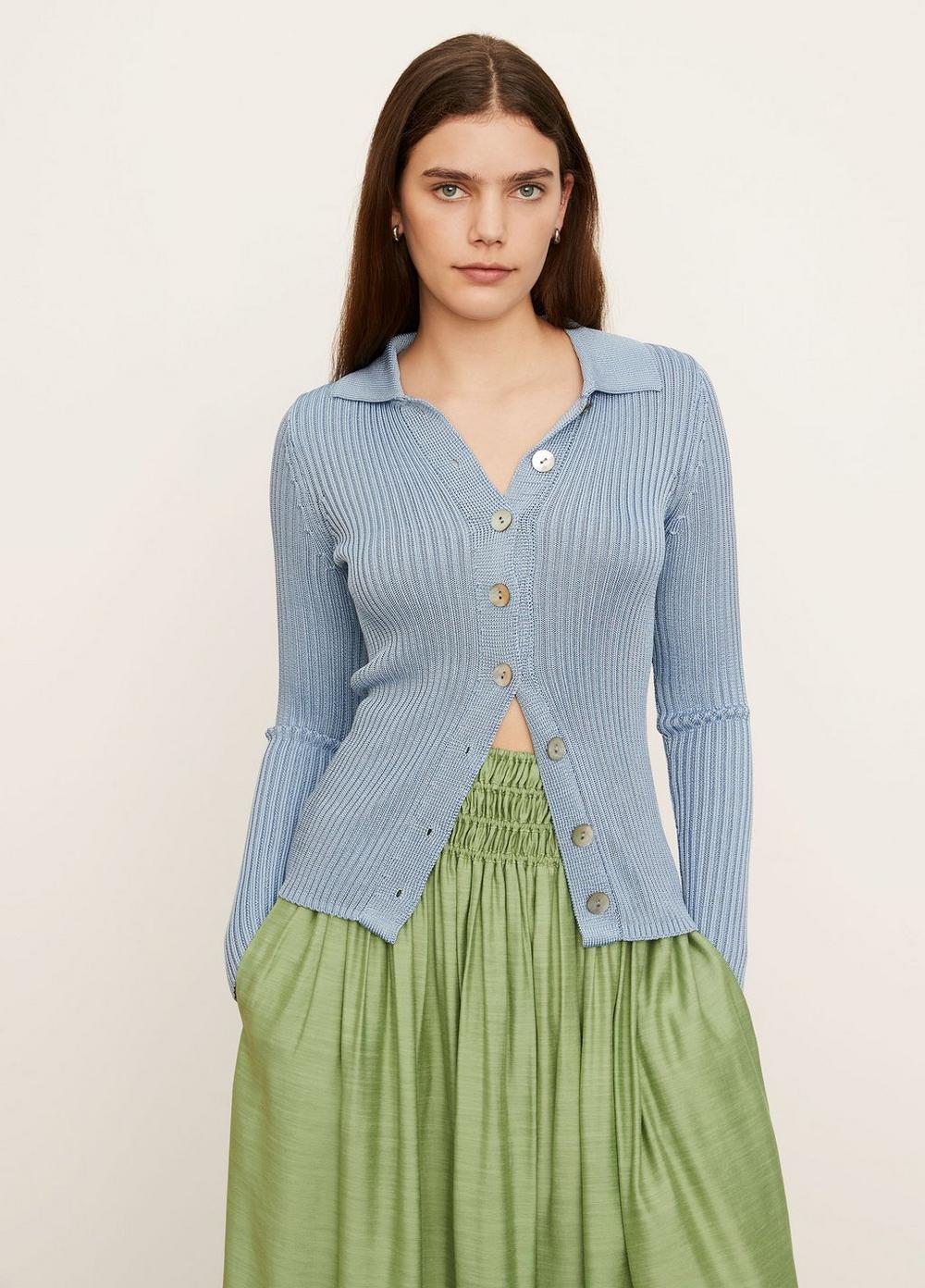 Ribbed Collar Cardigan Sweater