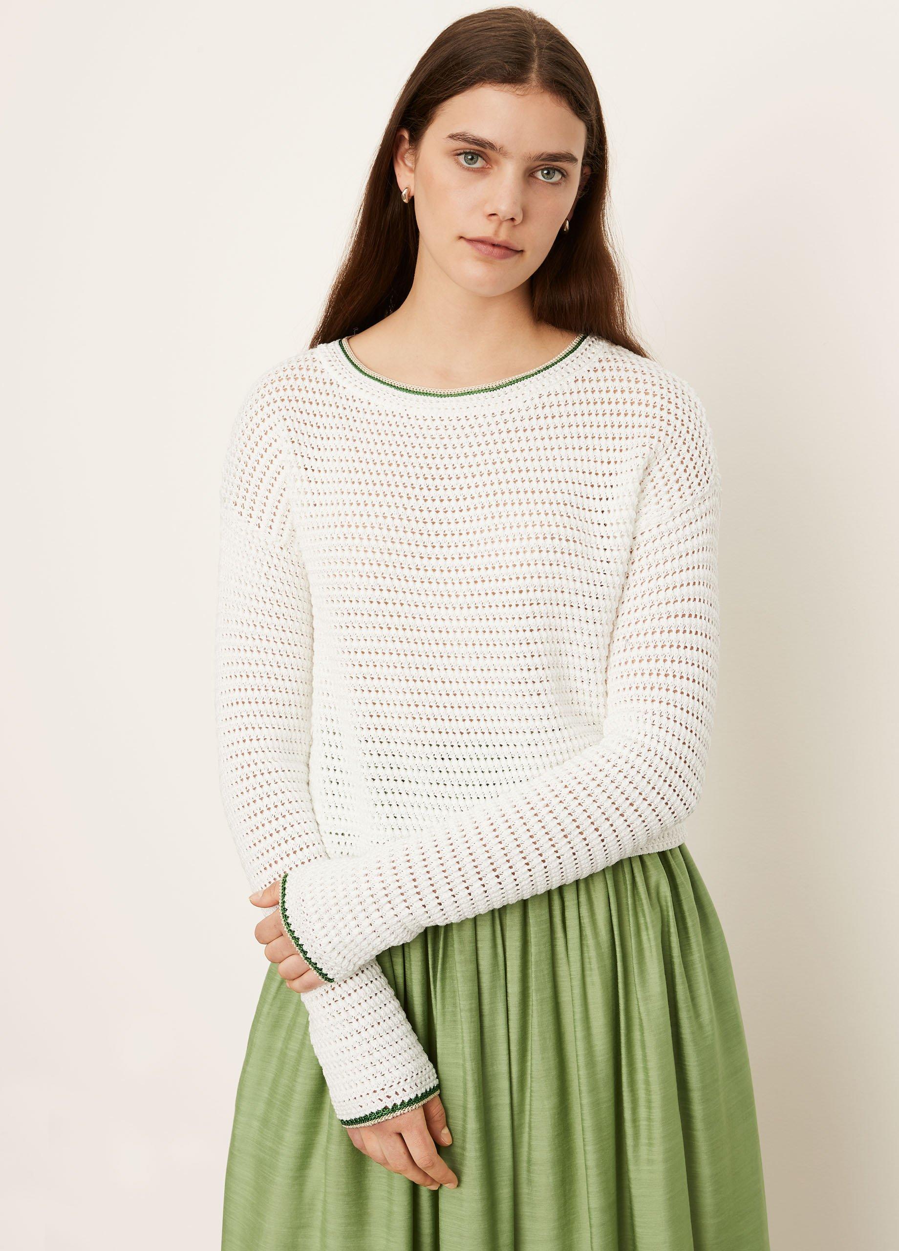 Crochet Contrast Tipping Crew Neck Top image number 1