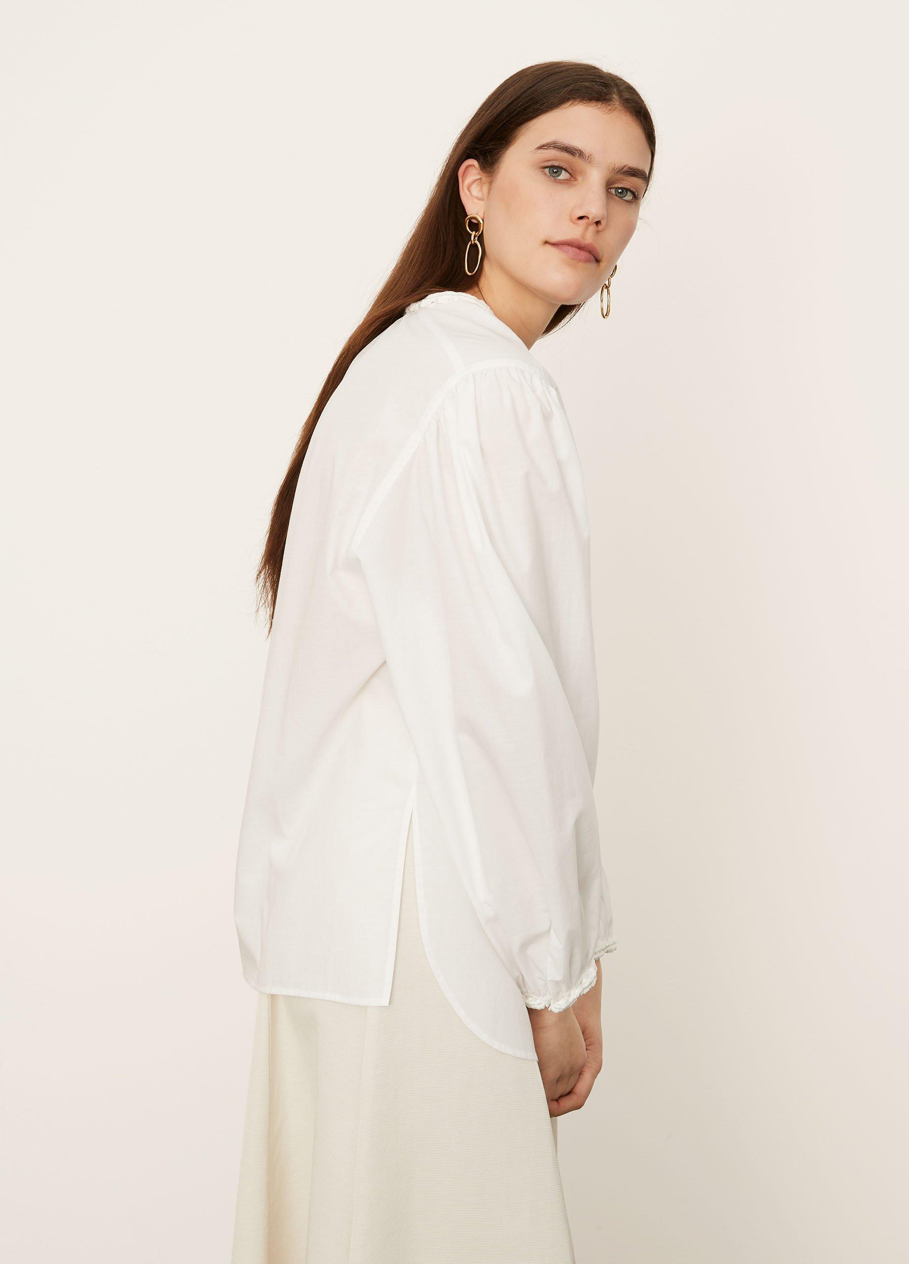 Braid Trim Band Collar Blouse image number 2